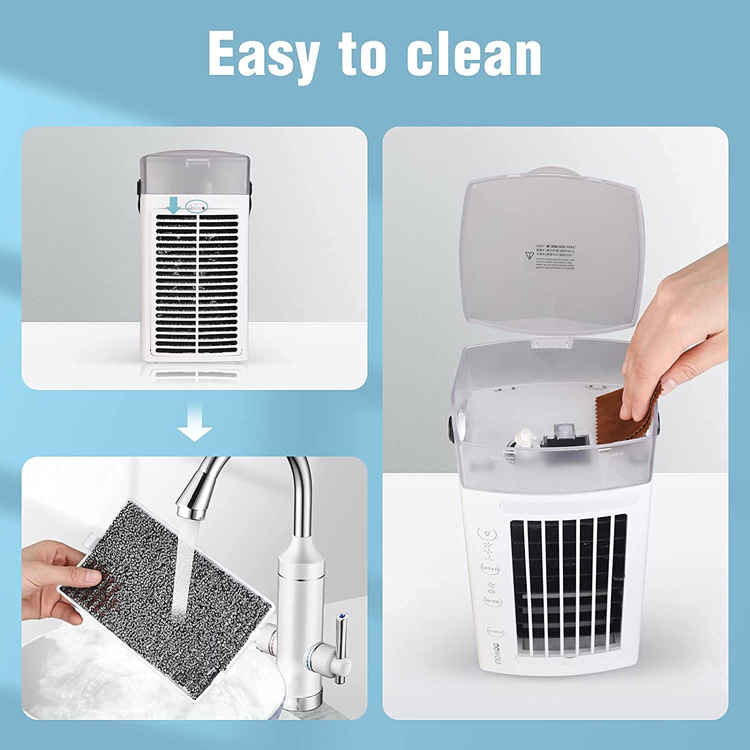 Portable Air Cooling Fan, USB Mini Tower Evaporative Air Cooler Desk Cooling Fan Personal Air Cooler with 7 Colors LED Lights, 3 Speeds, 2 Air