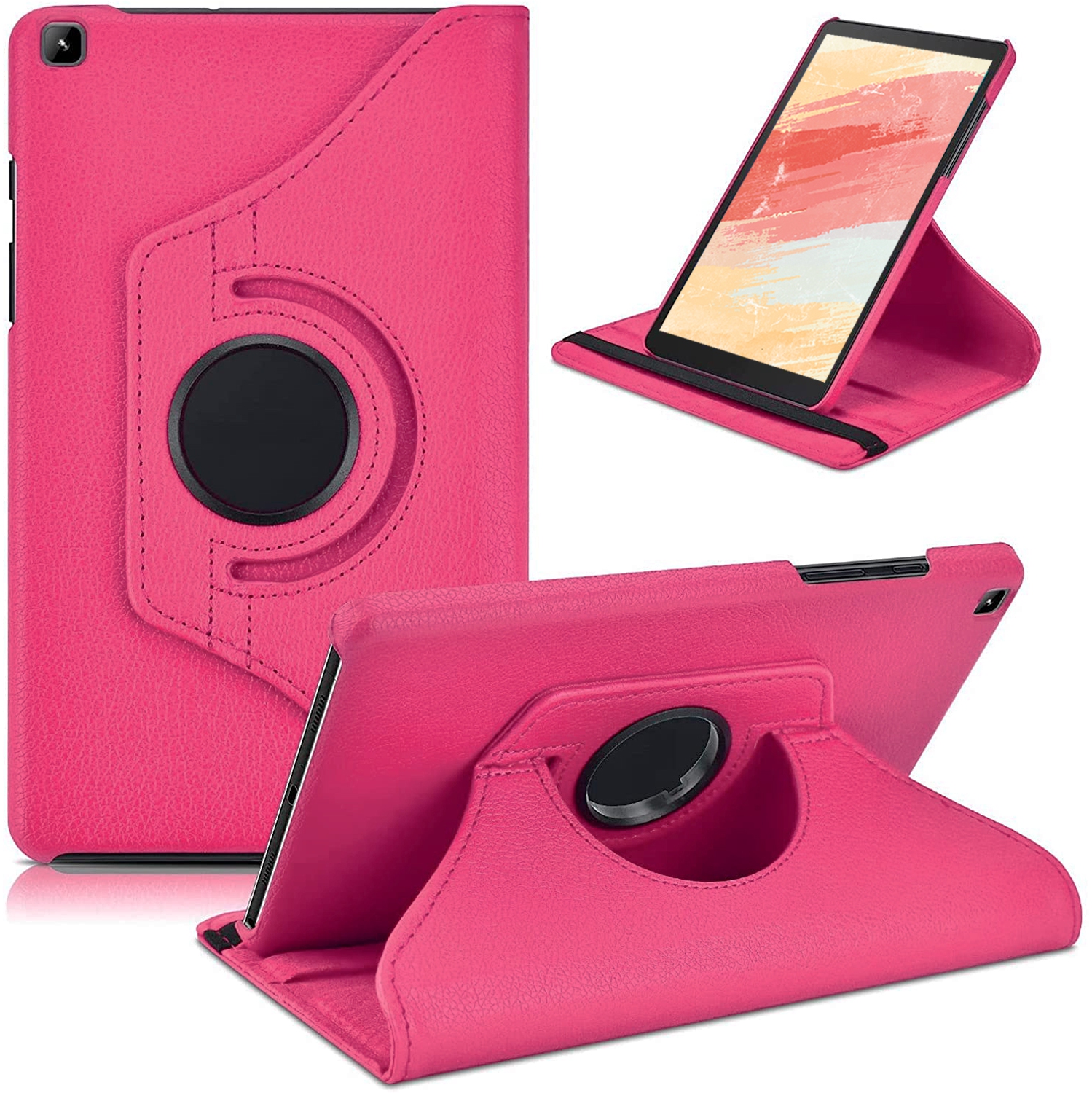 Samsung Galaxy Tab A7 10.4 inches 2020 360° Swivel Rotating Case, (Model SM-T500/T505/T507), Multi-Angle Viewing Stand, PU Leather Case, Auto Wake Up/Sleep with Protective Elastic Strap, Pink
