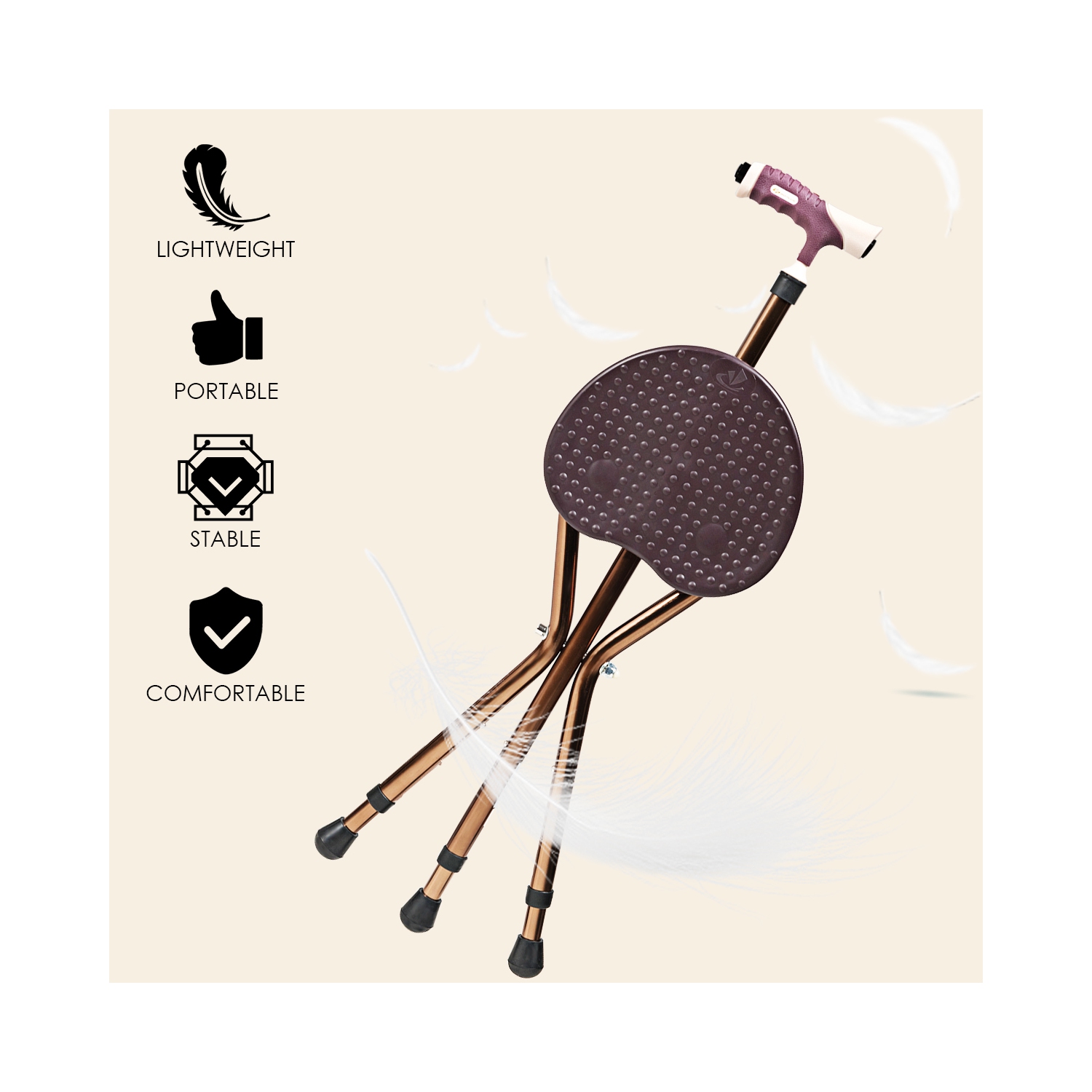 Costway Lightweight Adjustable Folding Cane Seat Aluminum Alloy Crutch Chair With Light