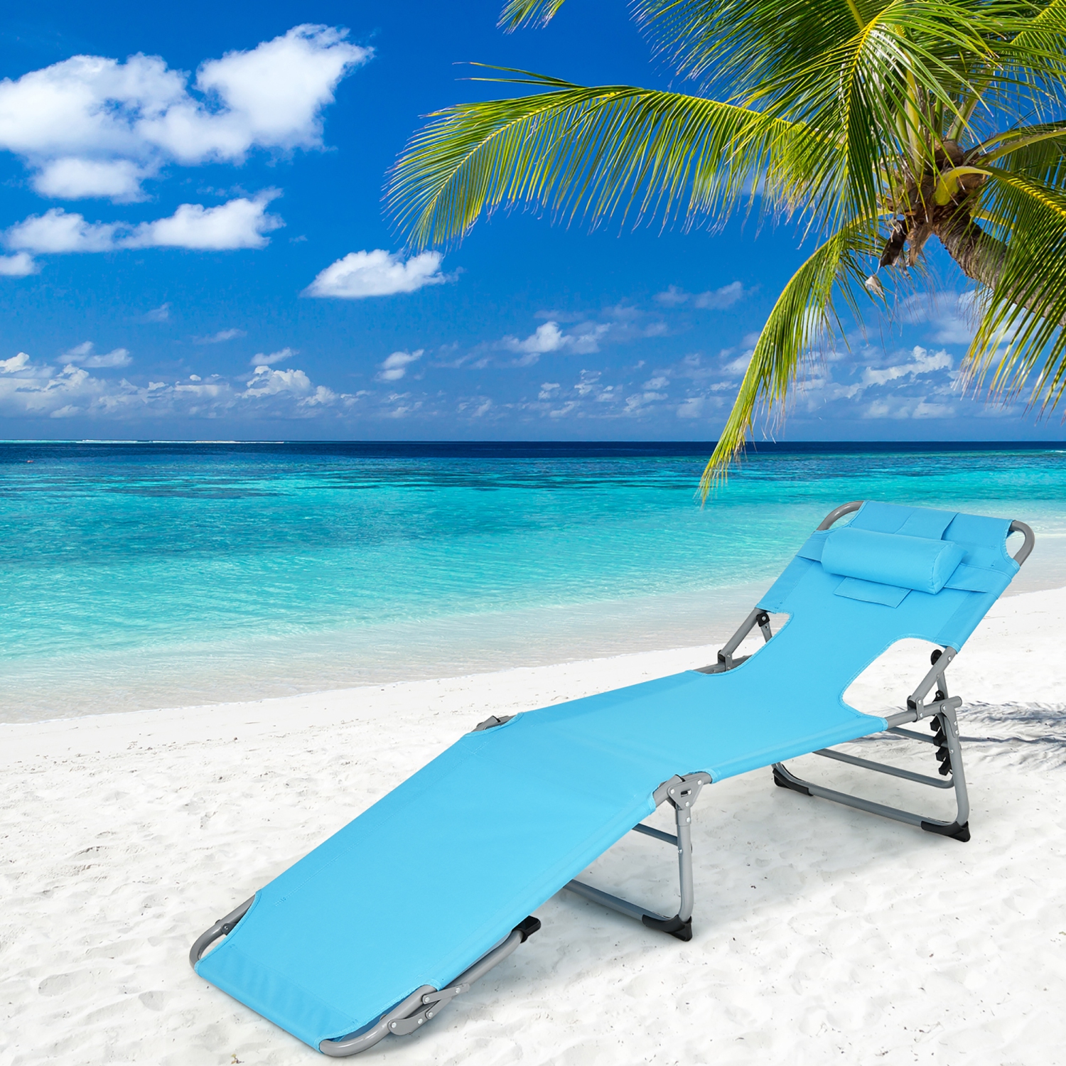 Costway Outdoor Beach Lounge Chair Folding Chaise Lounge with Pillow