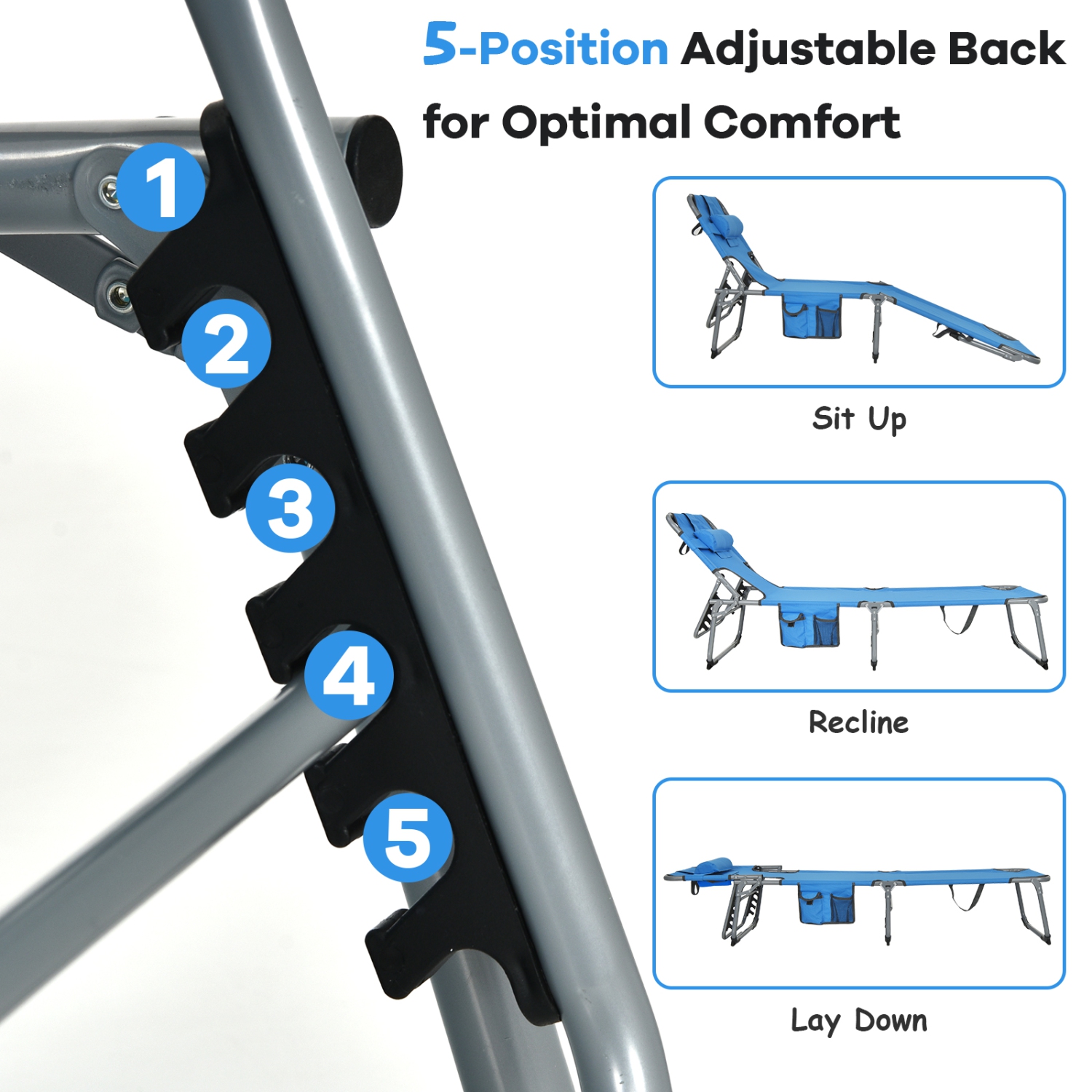 Costway Outdoor Beach Lounge Chair Folding Chaise Lounge with Pillow
