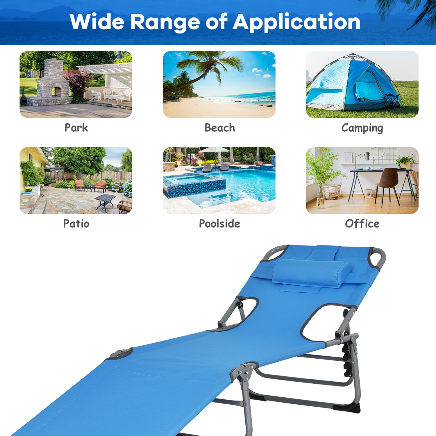 Costway Outdoor Beach Lounge Chair Folding Chaise Lounge with Pillow