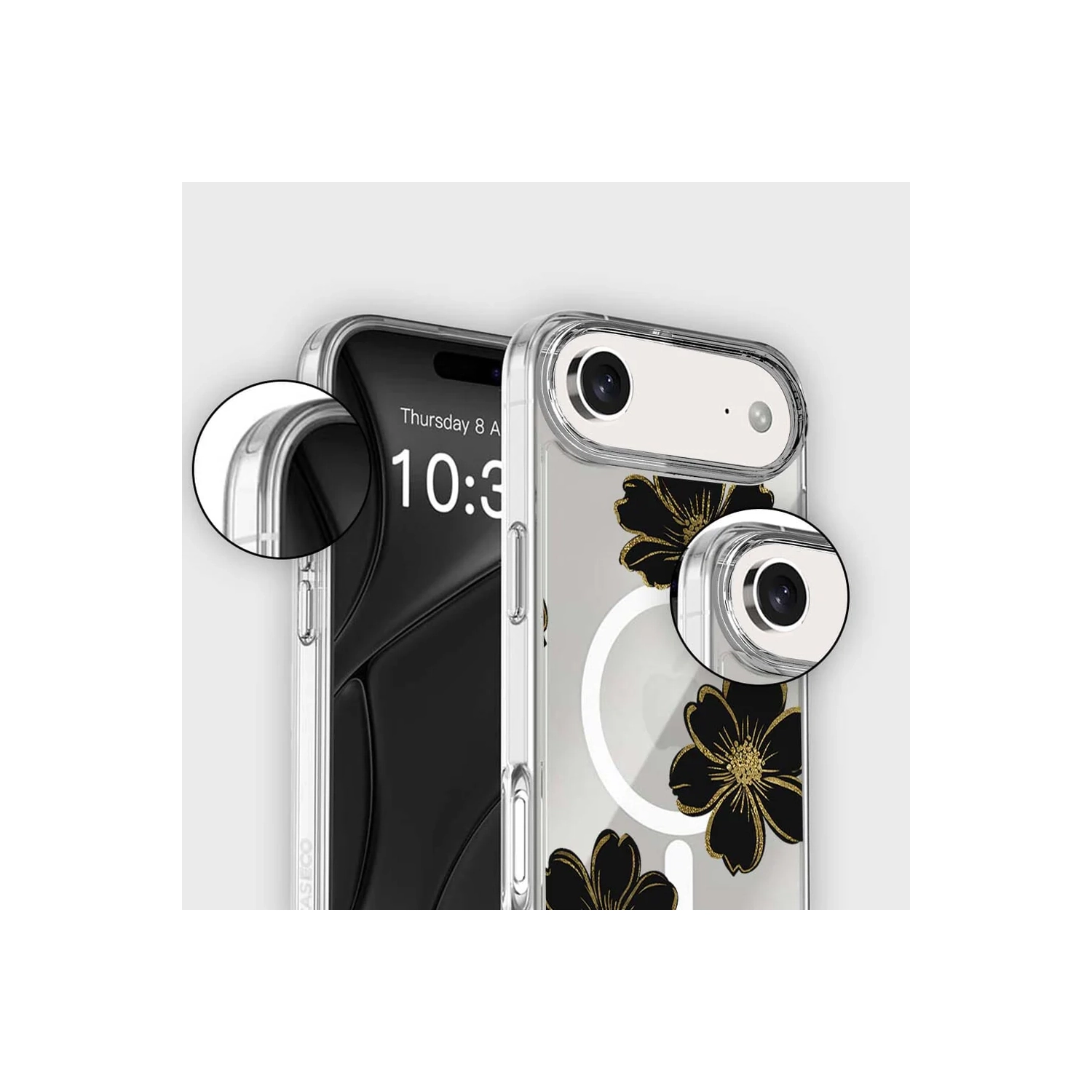 iPhone Air Black Flower Clear Case With MagSafe
