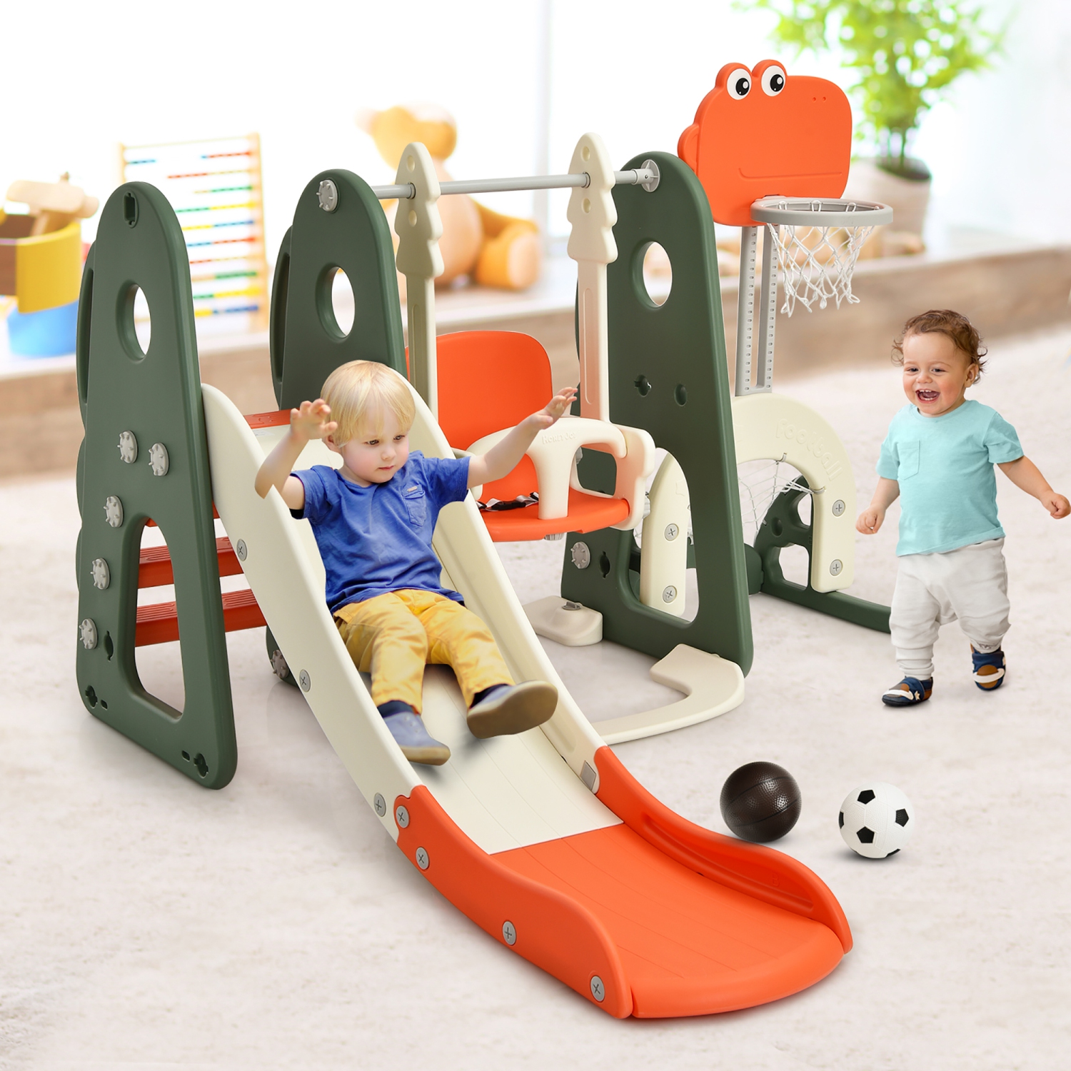 Costway 6 in 1 Toddler Slide and Swing Set Climber Playset w/ Ball Games