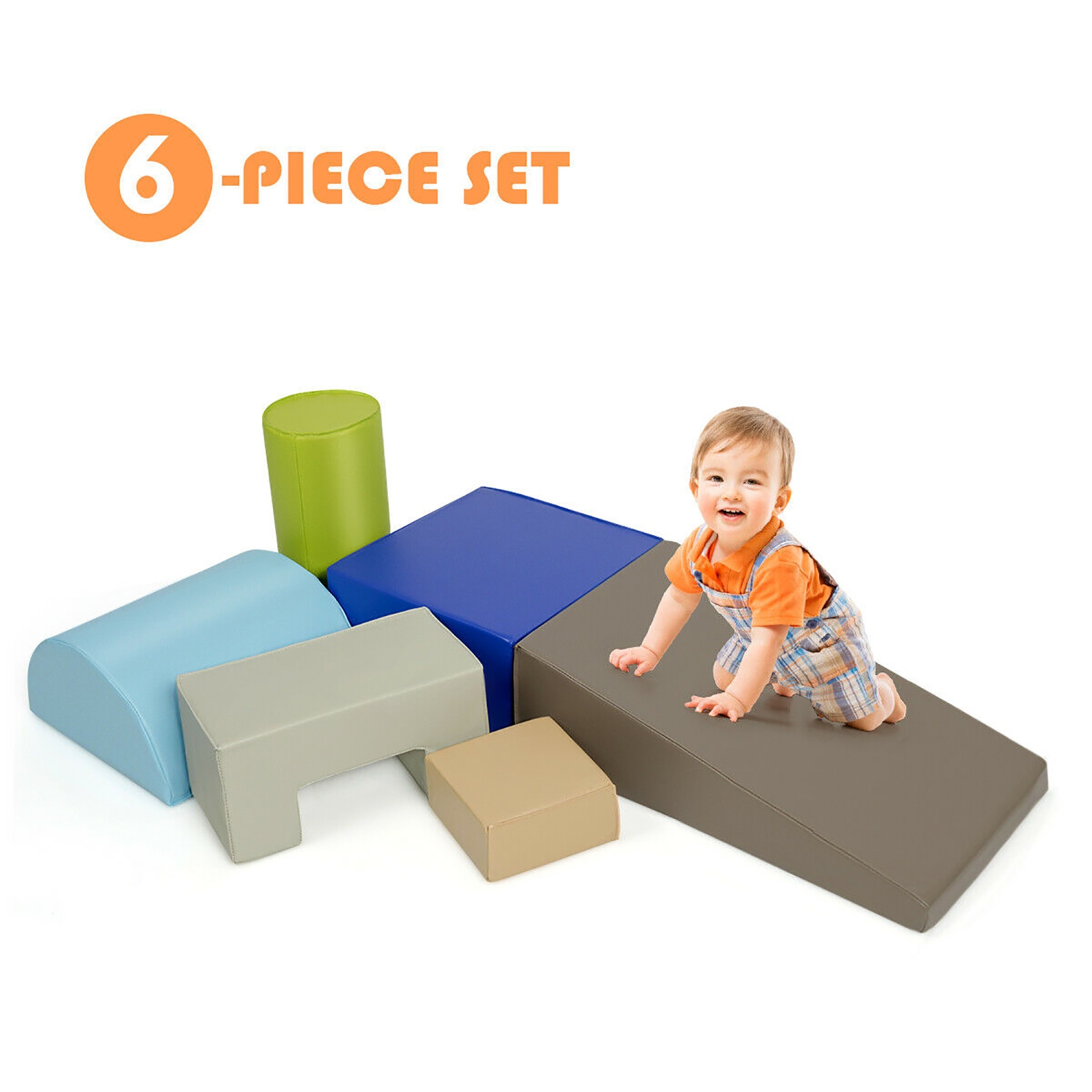 Costway 6 Piece Climb Crawl Play Set Indoor Kids Baby Toddler Soft Safe Foam Blocks Toys