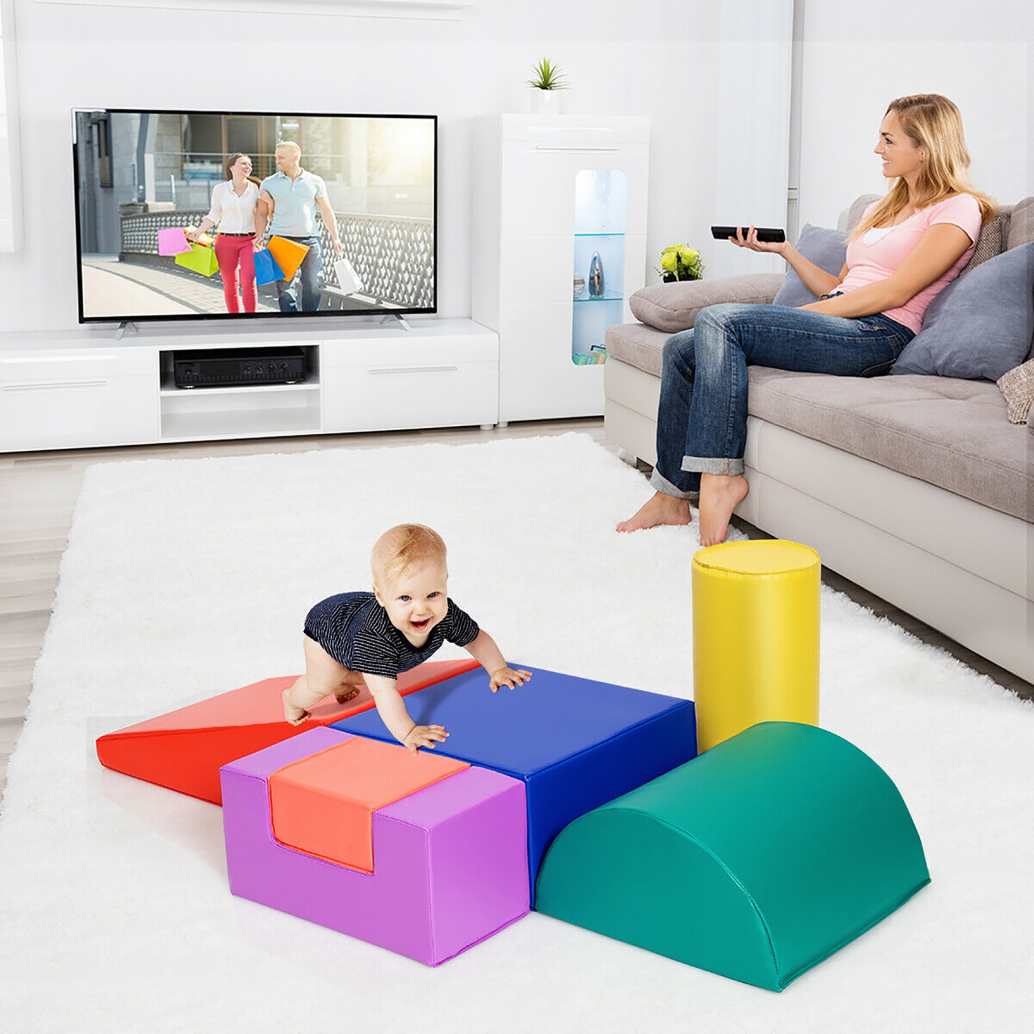 Costway 6 Piece Climb Crawl Play Set Indoor Kids Baby Toddler Soft Safe Foam Blocks Toys