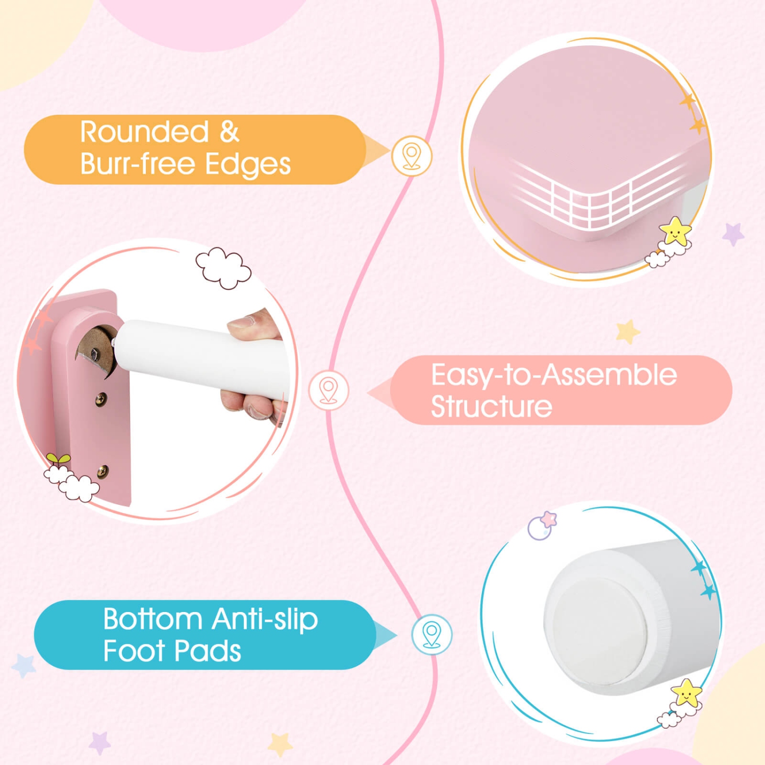 Costway Kids Wooden Round Table & 2 Chair Set w/ Center Mesh Storage