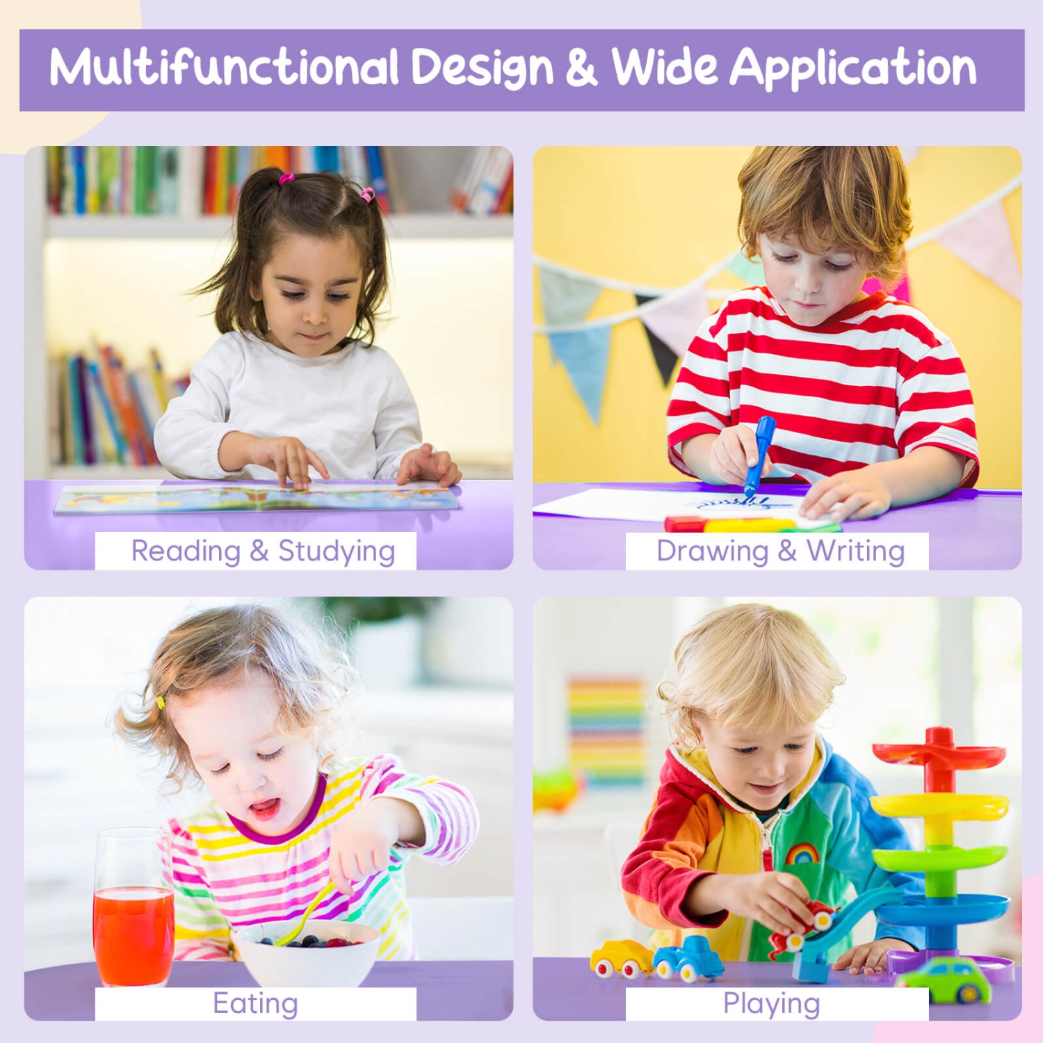 Costway Kids Wooden Round Table & 2 Chair Set w/ Center Mesh Storage