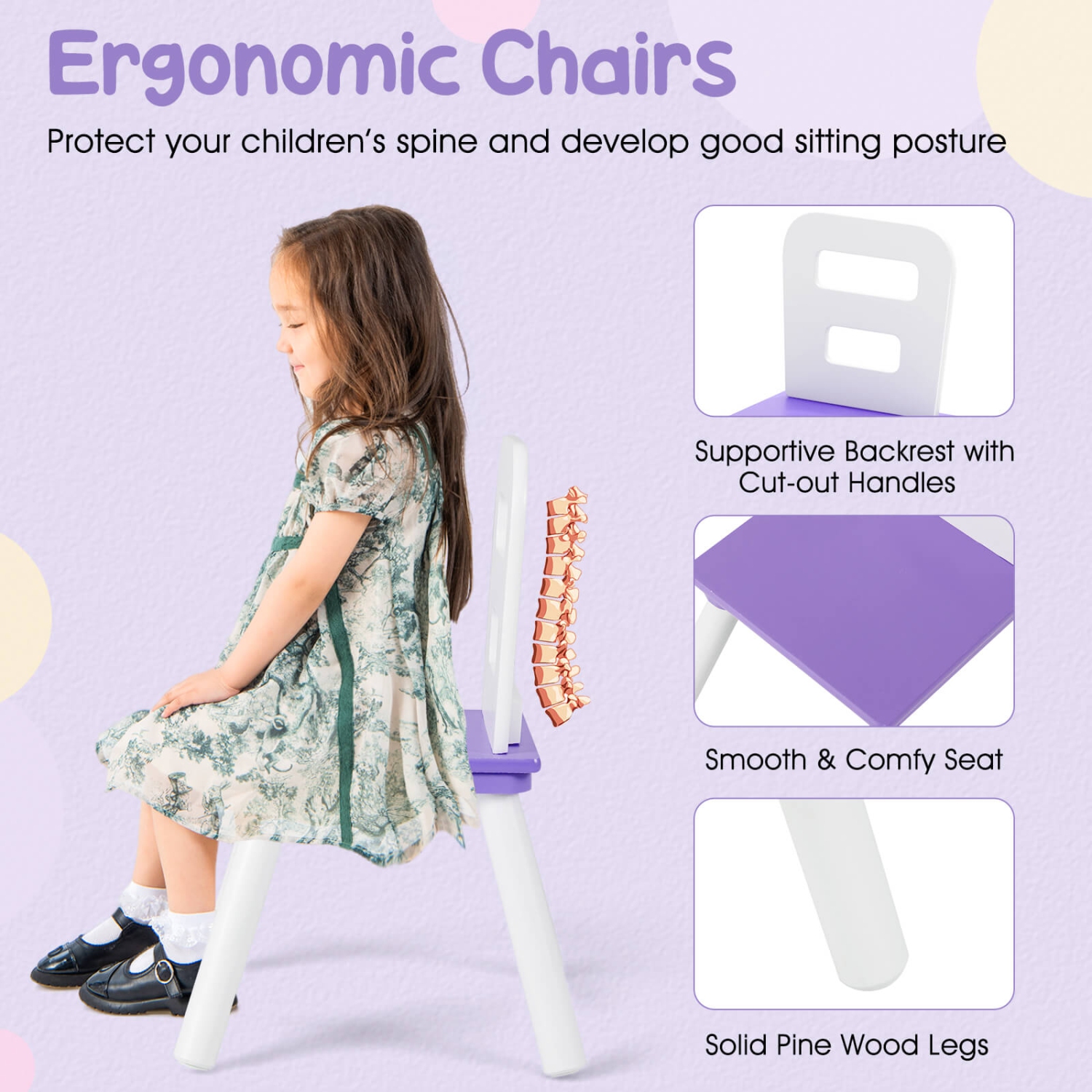 Costway Kids Wooden Round Table & 2 Chair Set w/ Center Mesh Storage