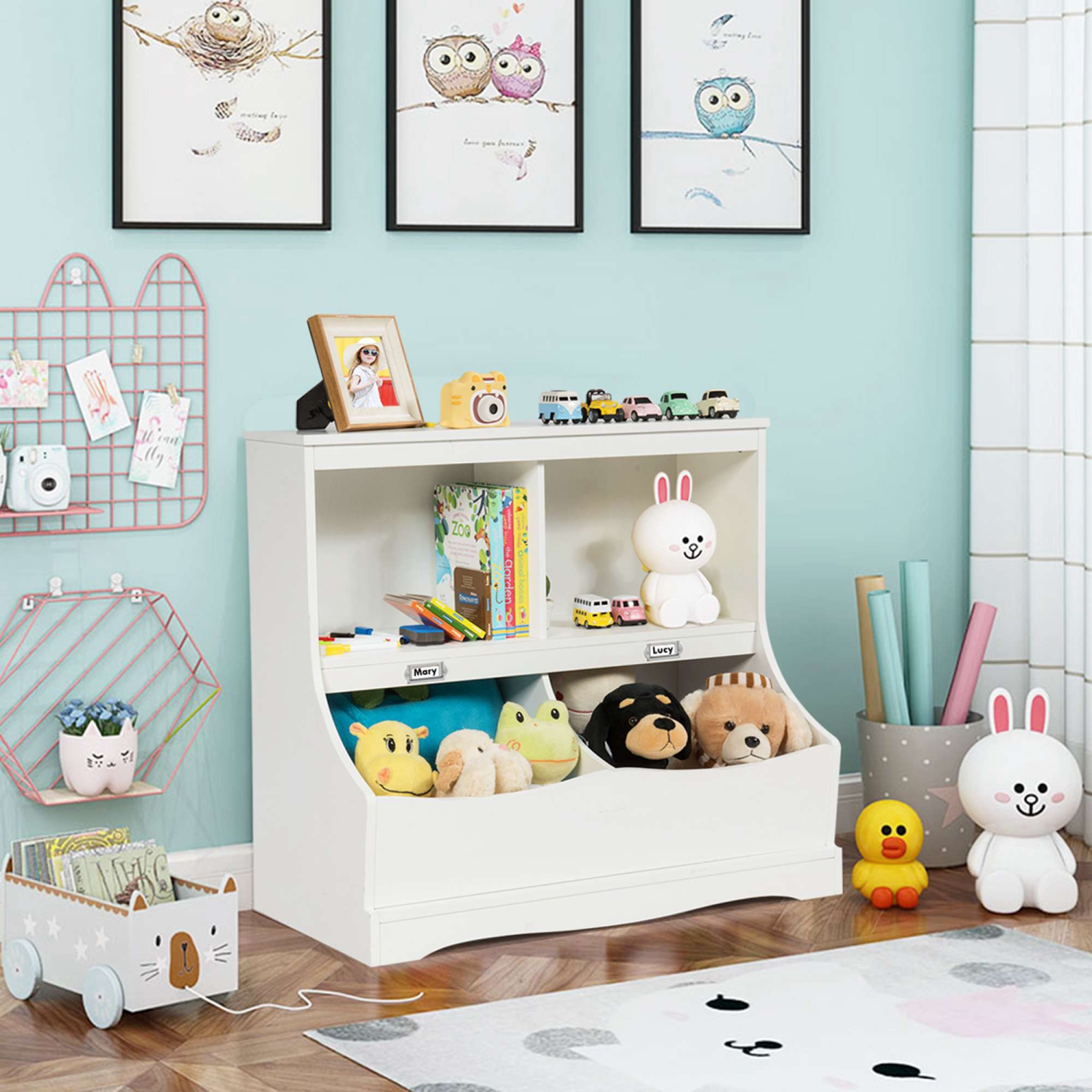 Costway Children's Multi-Functional Bookcase Toy Storage Bin Kids Floor Cabinet