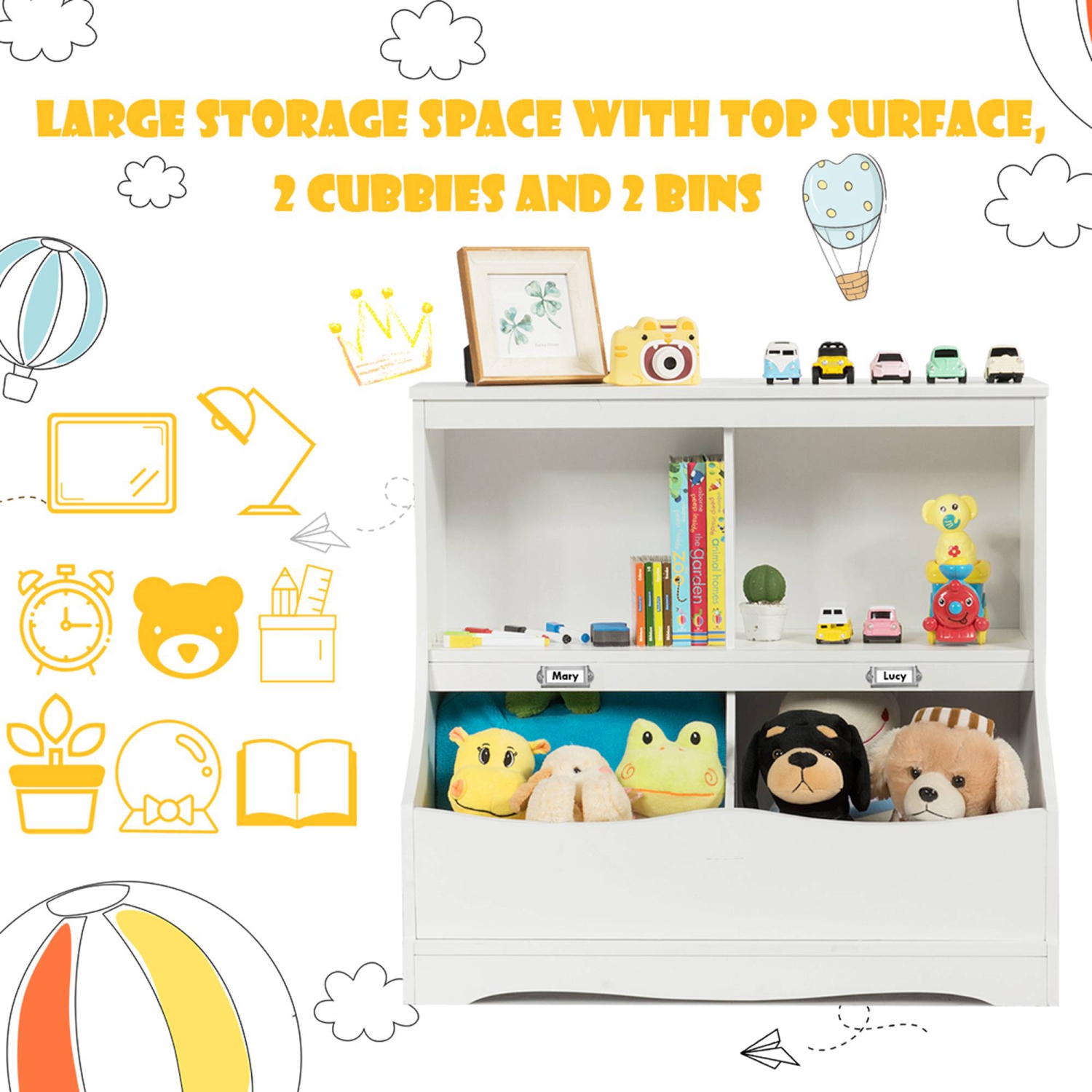 Costway Children's Multi-Functional Bookcase Toy Storage Bin Kids Floor Cabinet