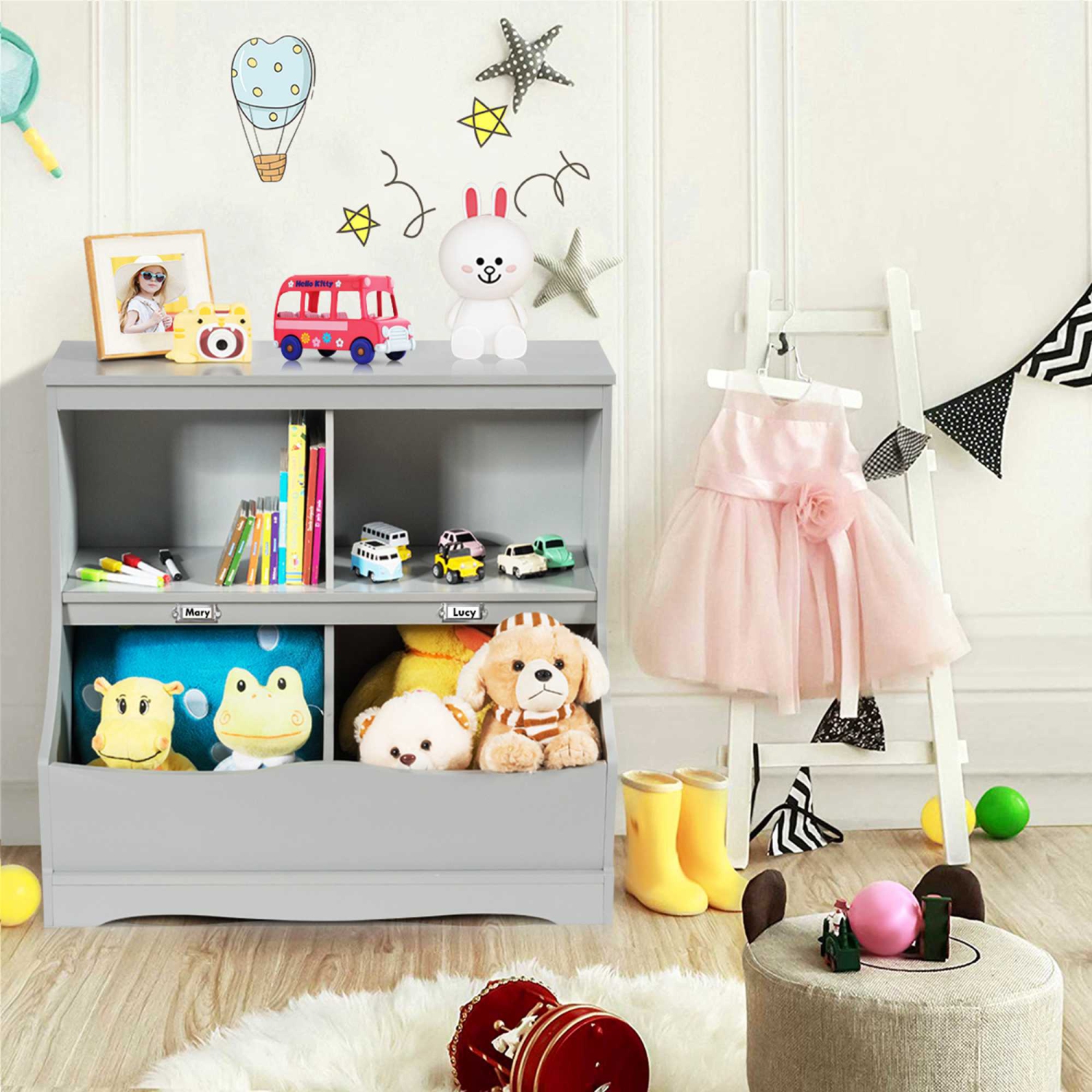 Costway Children's Multi-Functional Bookcase Toy Storage Bin Kids Floor Cabinet