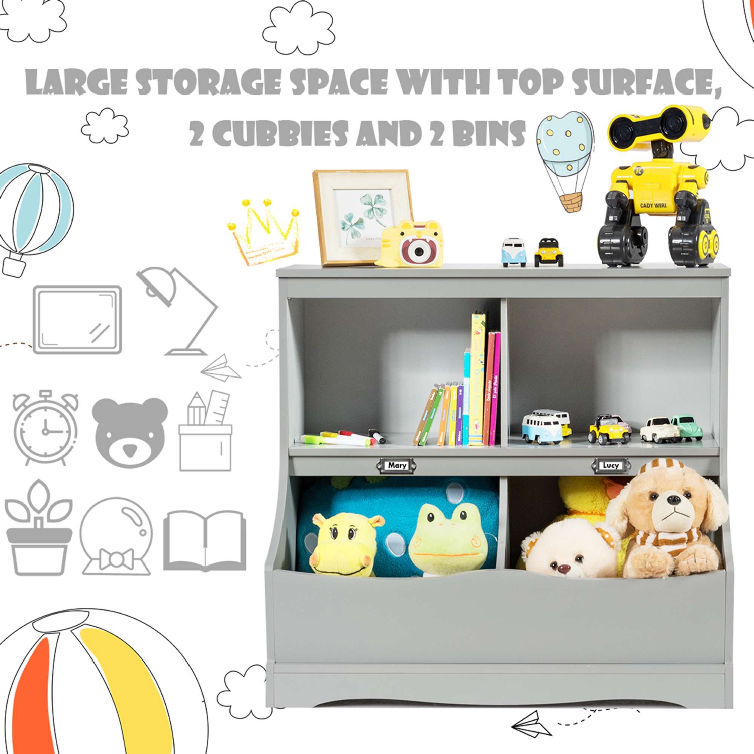 Costway Children's Multi-Functional Bookcase Toy Storage Bin Kids Floor Cabinet