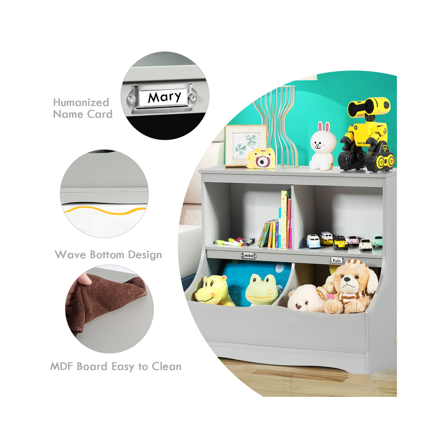 Costway Children's Multi-Functional Bookcase Toy Storage Bin Kids Floor Cabinet