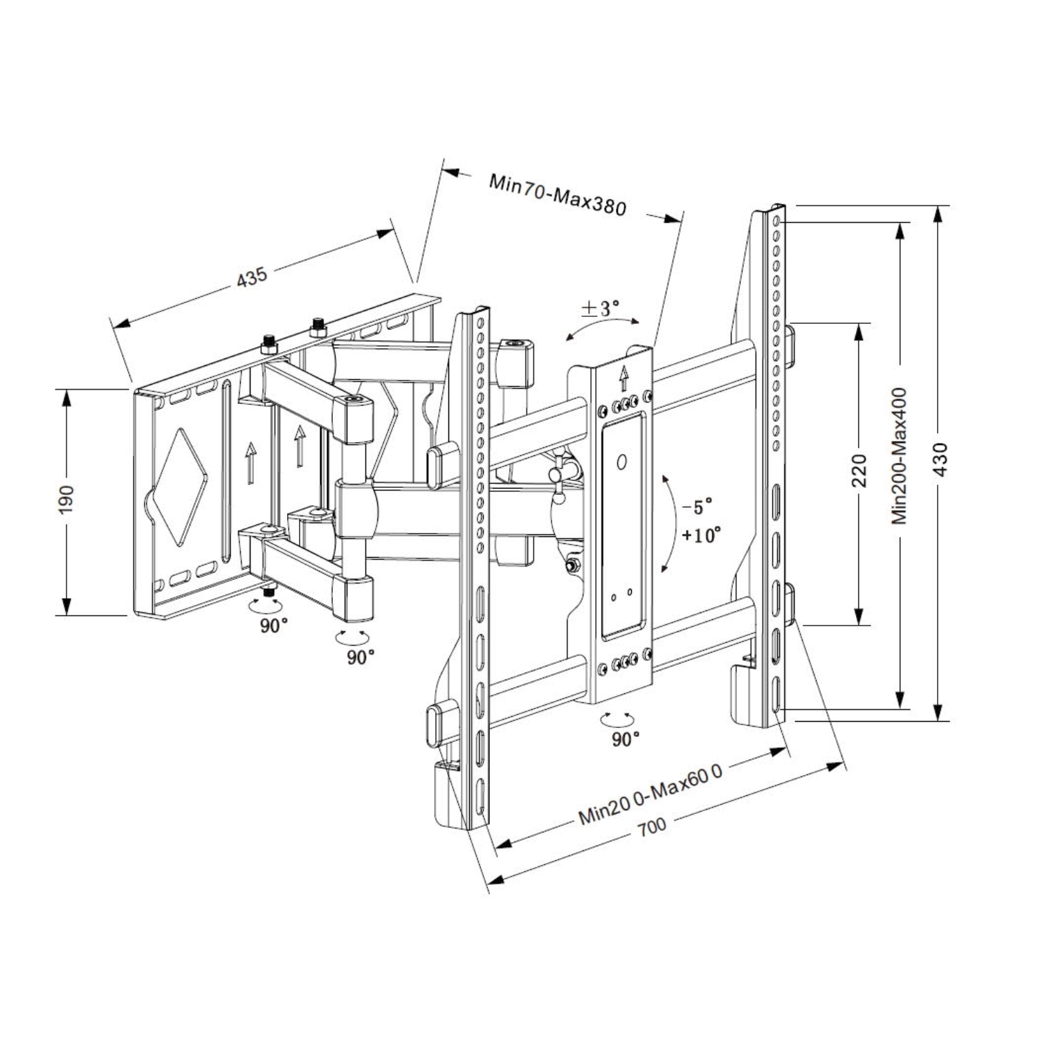 ViscoLogic 32" - 70" Support mural pour téléviseur Full Motion - Noir