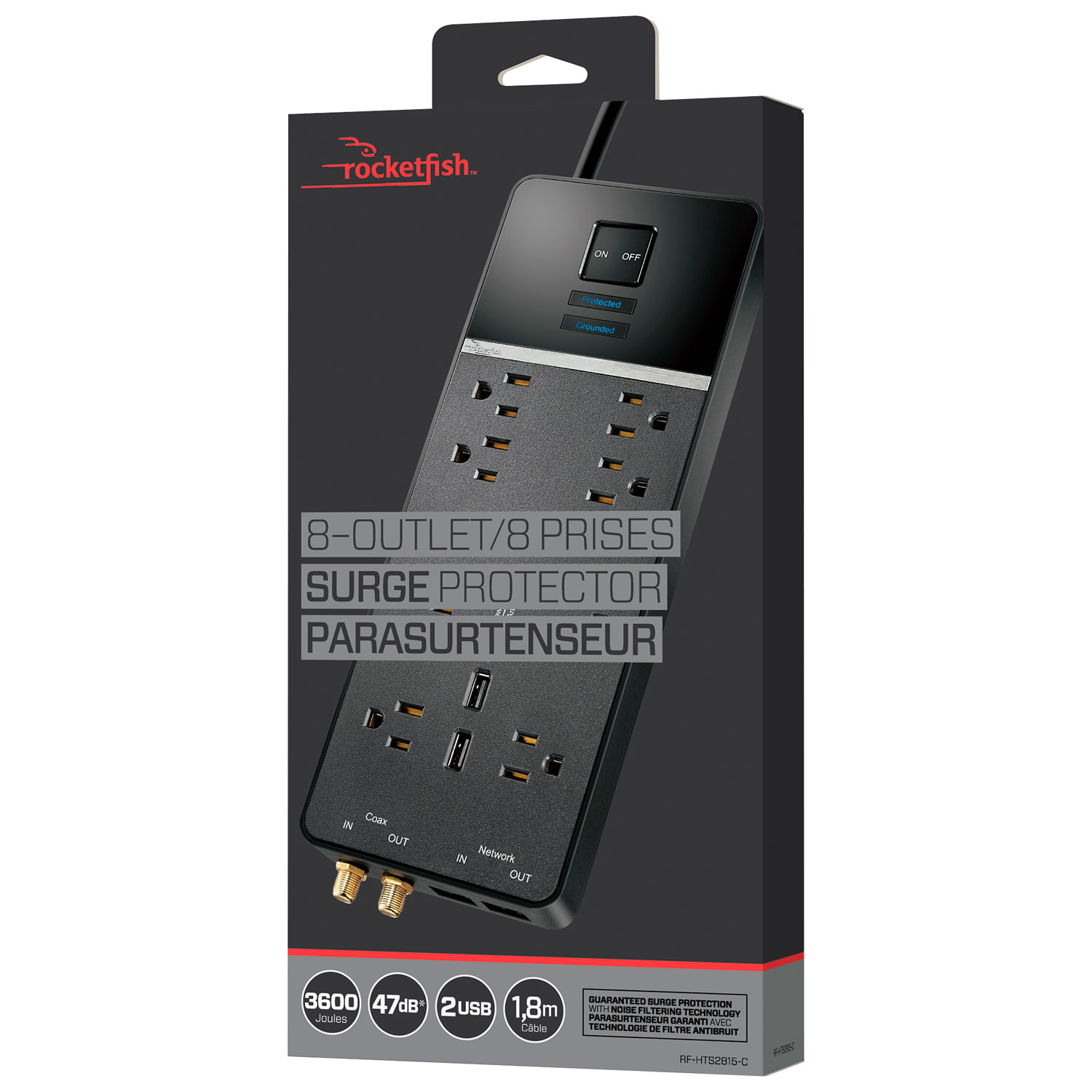 Parasurtenseur à 8 prises avec 2 ports USB de Rocketfish - Seulement chez Best Buy