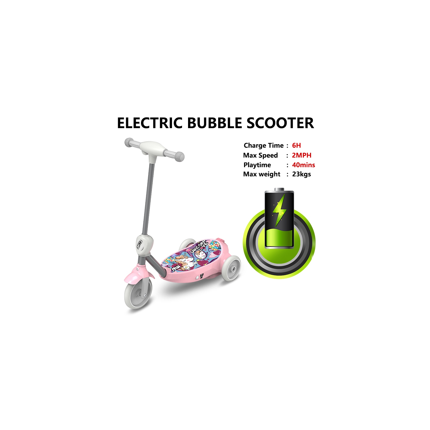 WINGOMART TROTINETTE ELECTRIQUE 6V 2 en 1 Bubble Scooter, 2 - 7 ans - Max 4KM/H - SPIDER ROUGE
