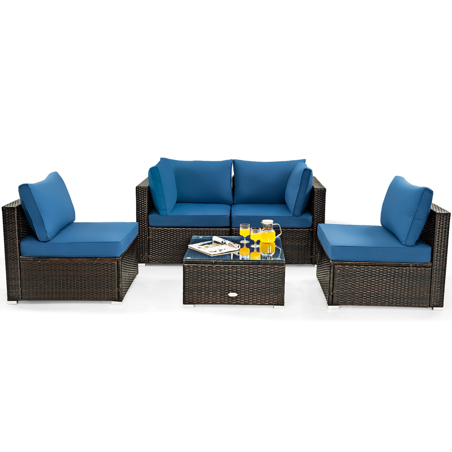 Costway 5PCS Patio Rattan Furniture Set Cushioned Sofa Chair Coffee Table