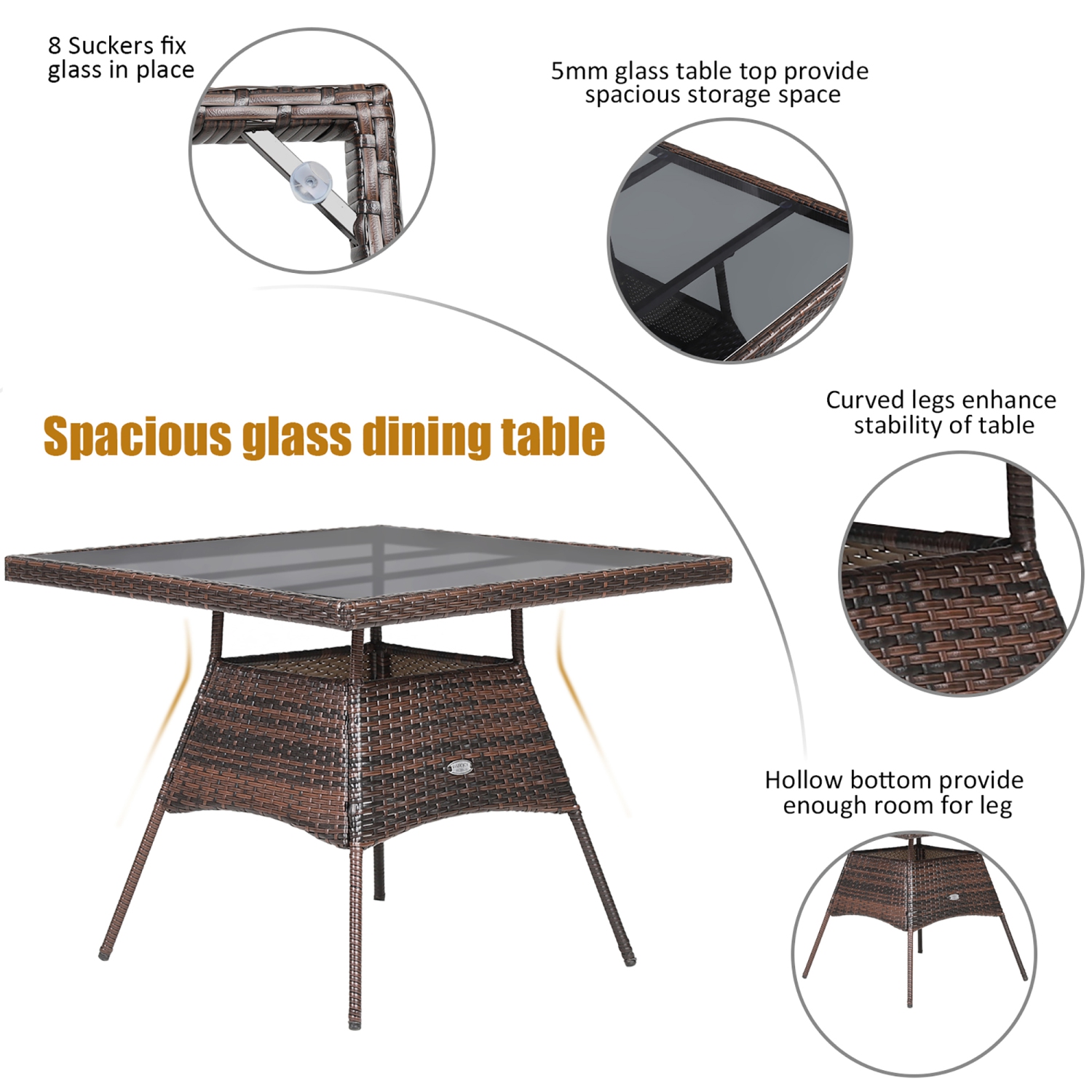 Ensemble de meubles de salle à manger en rotin pour patio 5 pièces Costway, fauteuil avec accoudoirs, table en verre