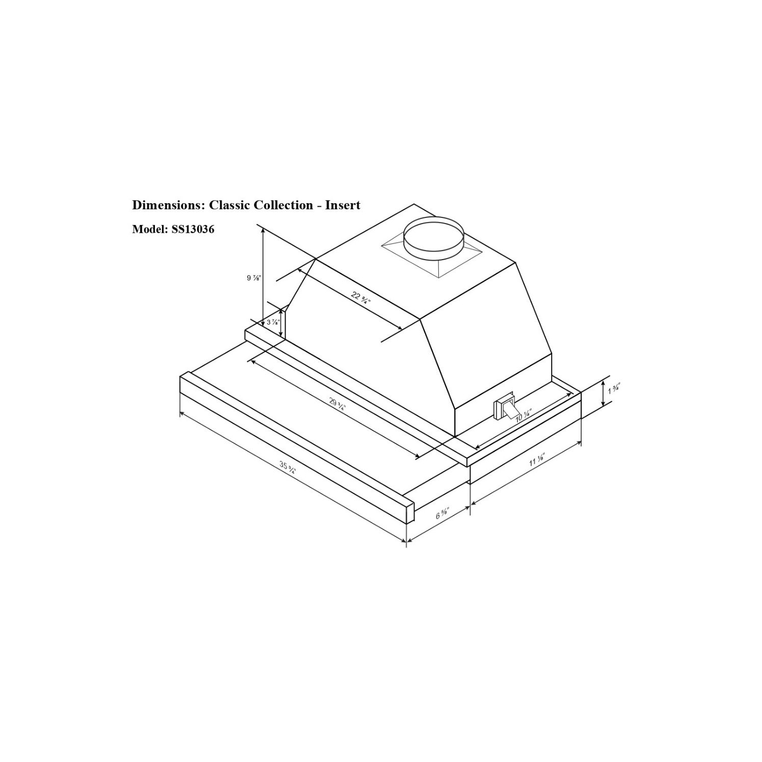 Hotte de Cuisine Encastrable, équipée de Lumières DEL, 36", 300 PCM Filtres à Mailles - Acier inoxydable par Cyclone