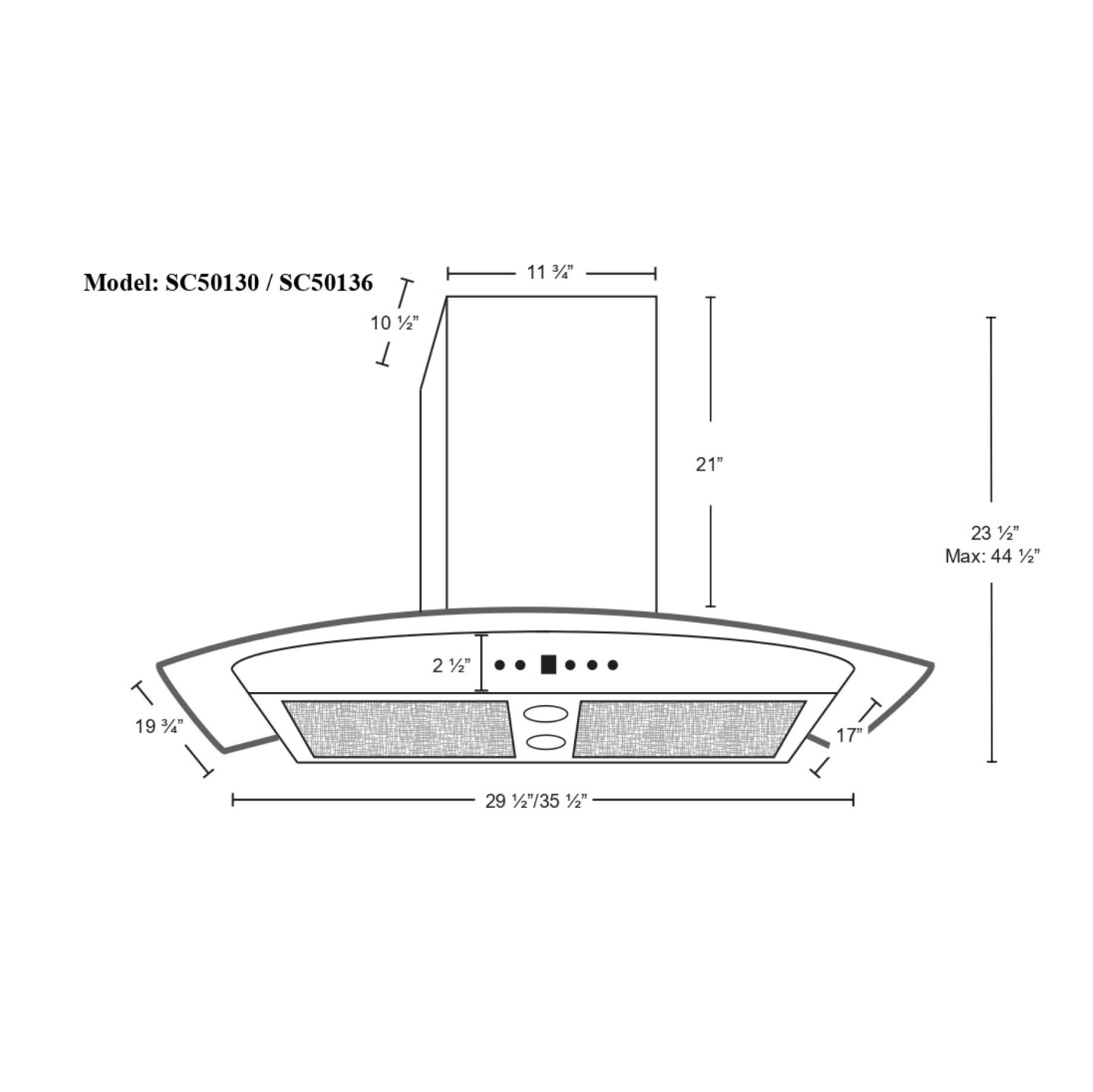 Cyclone 30" 550 CFM LED lights Curved Glass Wall Mount Range Hood - Stainless Steel