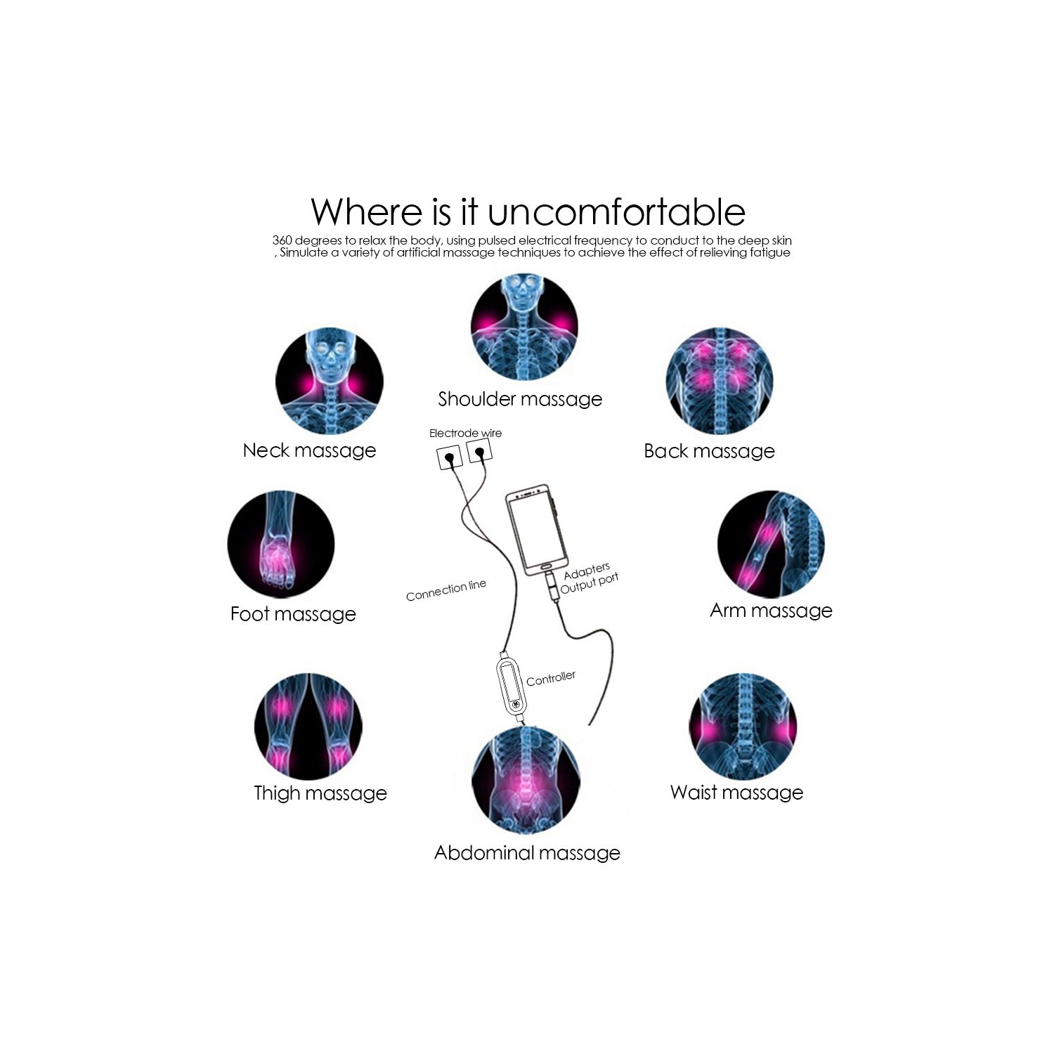 ISTAR Portable Mini Tens Massager Pulse Body Massager Mobile Phone Control EMS Muscle Stimulator Electric Acupuncture Therapy Machine