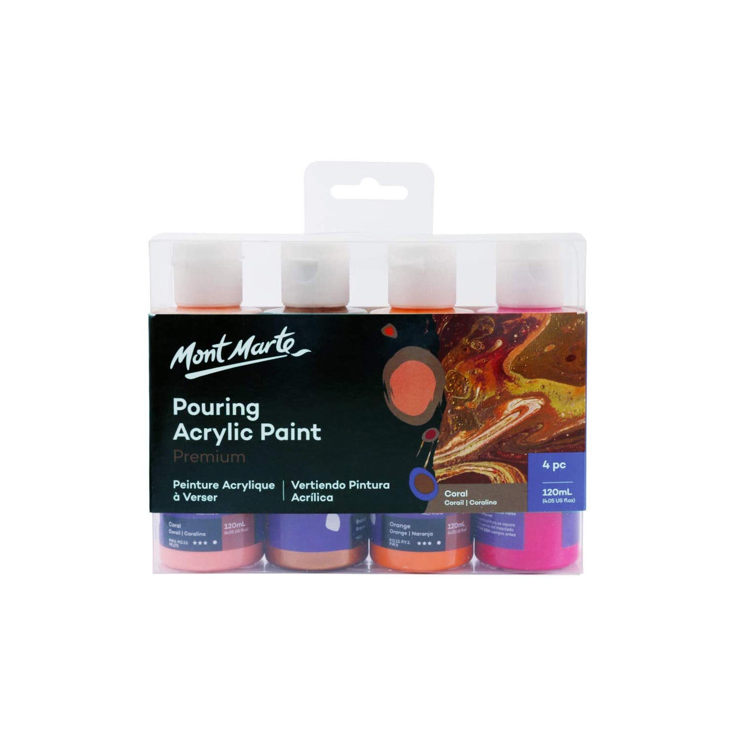 Fluid Acrylic Pouring Paint, 4 oz/Tube, Set of 4 Colors - Coral Series
