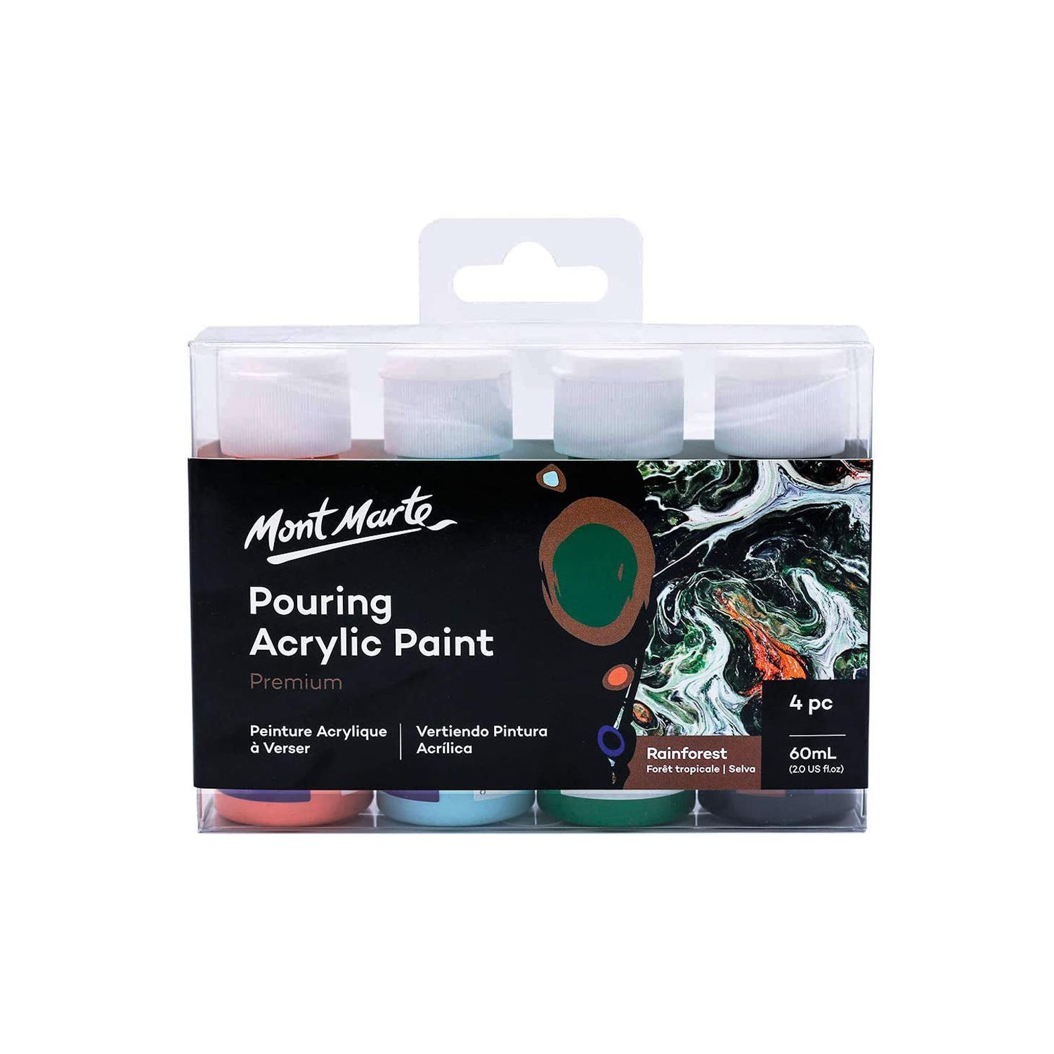 Peinture acrylique liquide pour verser, 60 ml/tube, ensemble de 4 couleurs : forêt tropicale