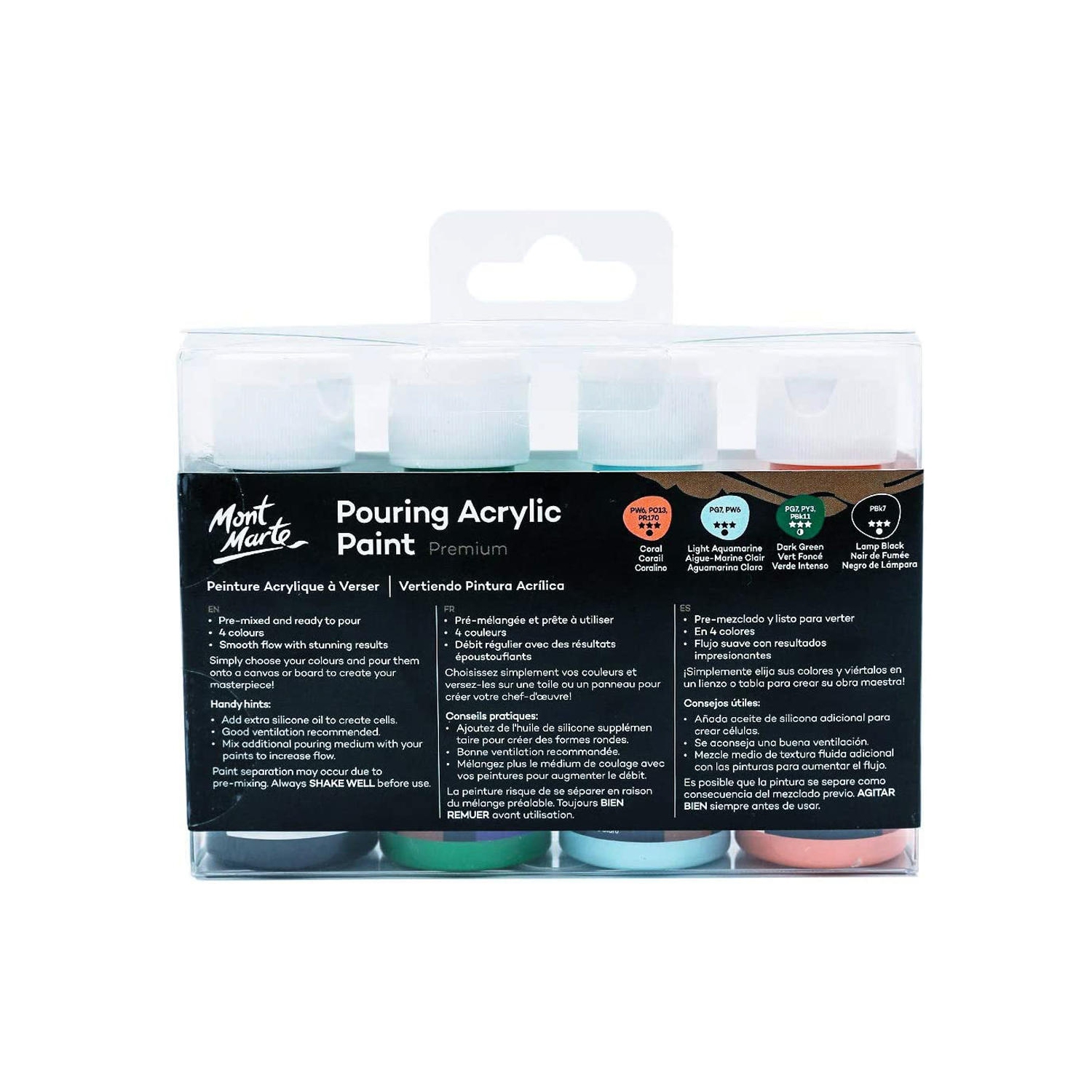 Peinture acrylique liquide pour verser, 60 ml/tube, ensemble de 4 couleurs : forêt tropicale