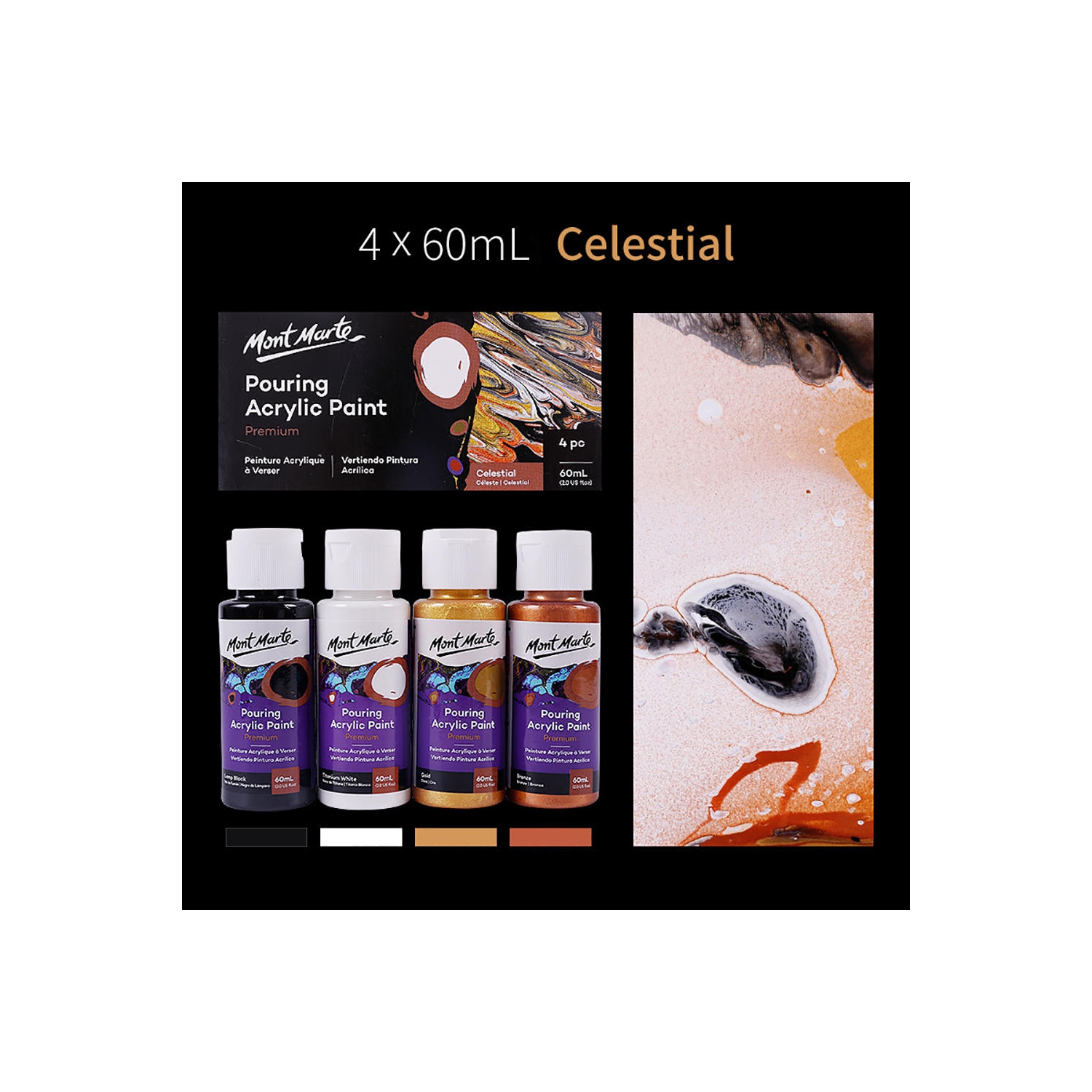 Fluid Acrylic Pouring Paint, 60ml/Tube, Set of 4 Colors - Cosmic