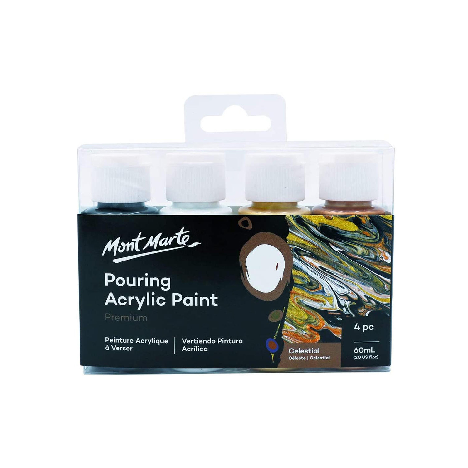 Fluid Acrylic Pouring Paint, 60ml/Tube, Set of 4 Colors - Cosmic