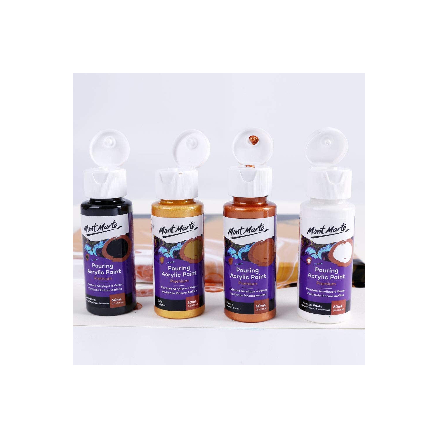 Fluid Acrylic Pouring Paint, 60ml/Tube, Set of 4 Colors - Cosmic