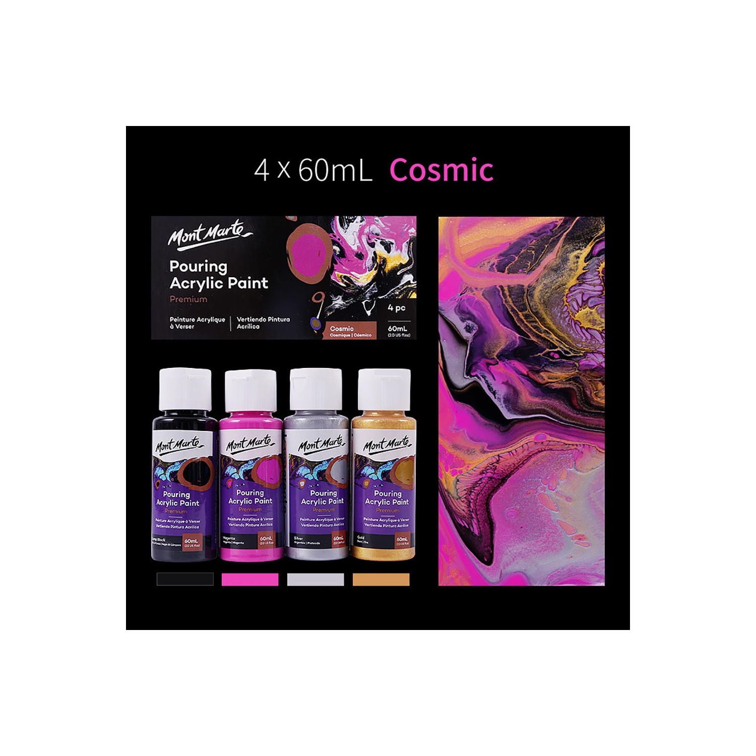 Fluid Acrylic Pouring Paint, 60ml/Tube, Set of 4 Colors - Cosmic