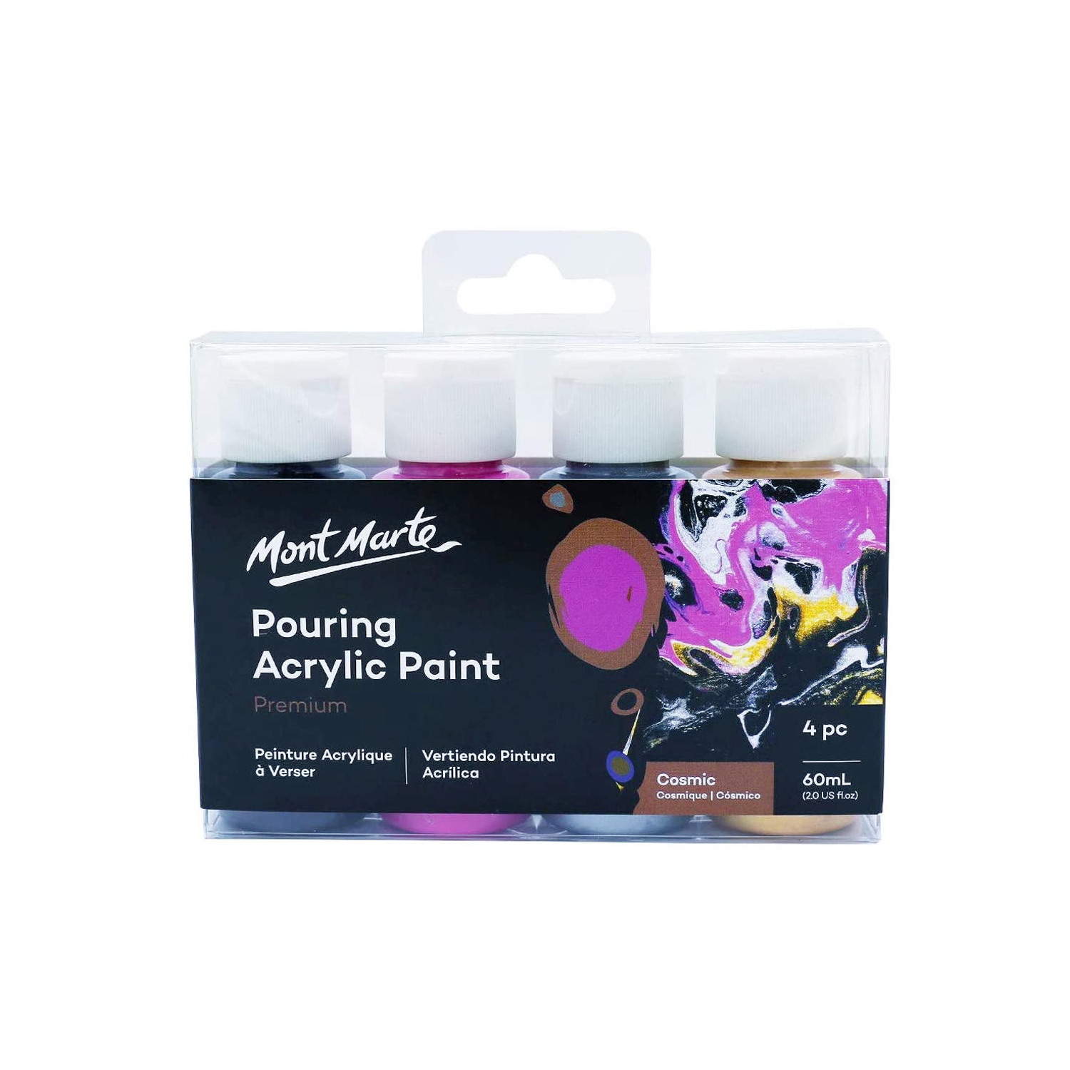 Fluid Acrylic Pouring Paint, 60ml/Tube, Set of 4 Colors - Cosmic