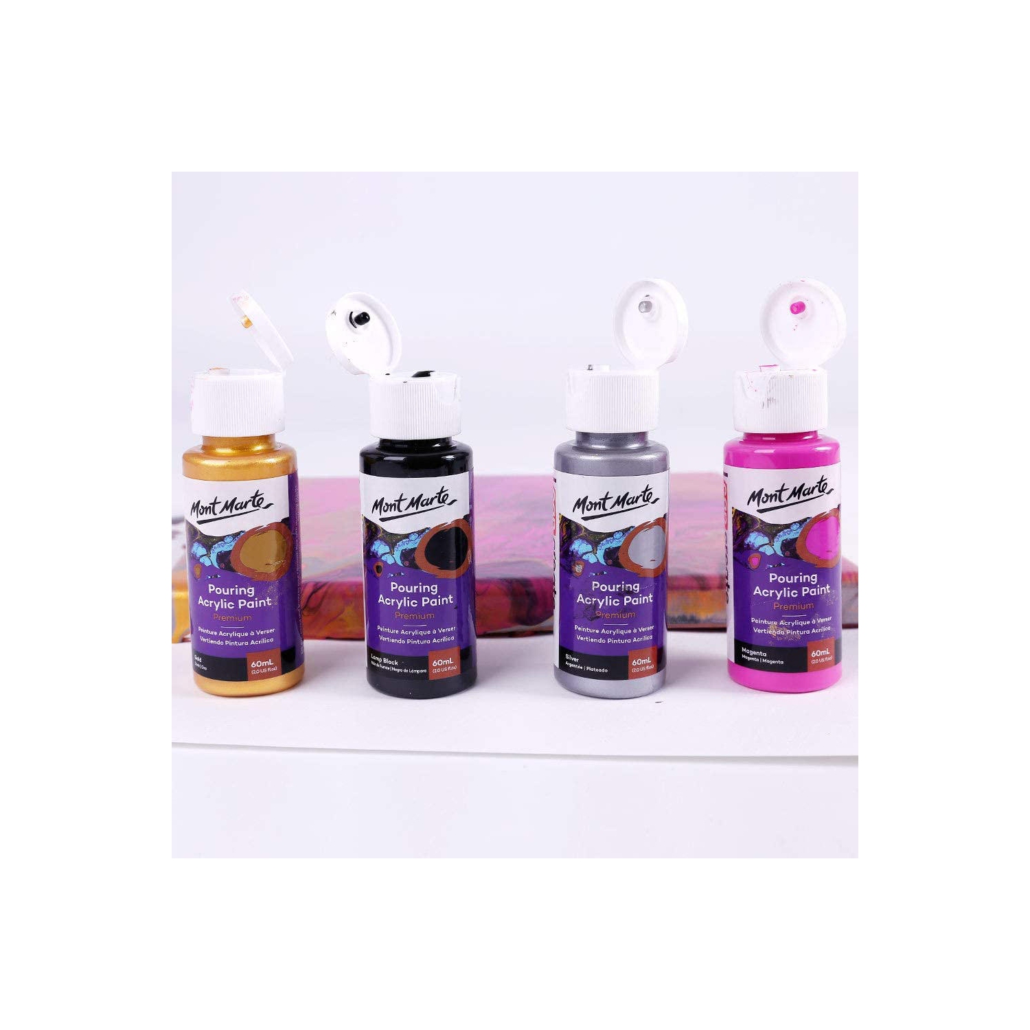 Fluid Acrylic Pouring Paint, 60ml/Tube, Set of 4 Colors - Cosmic
