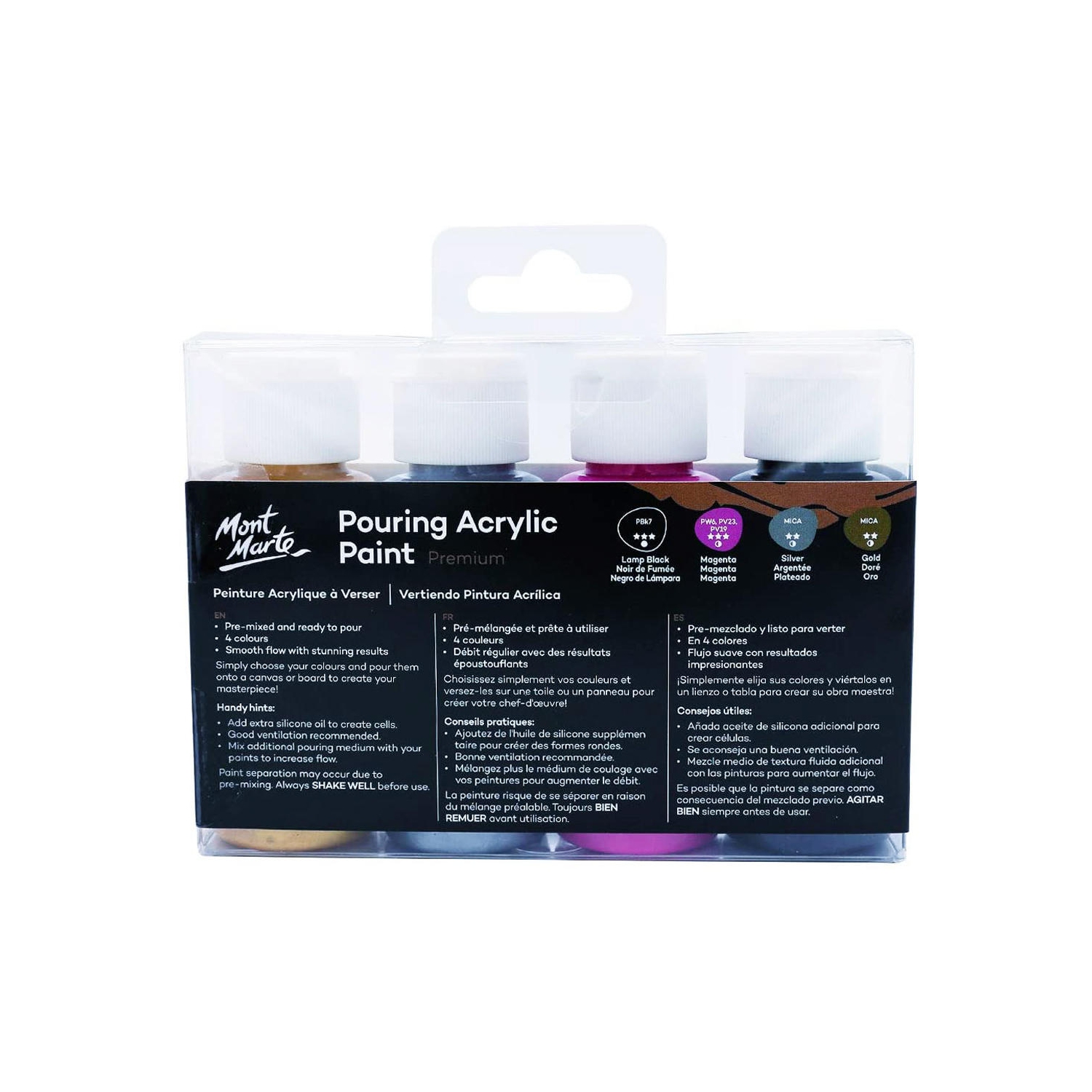 Fluid Acrylic Pouring Paint, 60ml/Tube, Set of 4 Colors - Cosmic