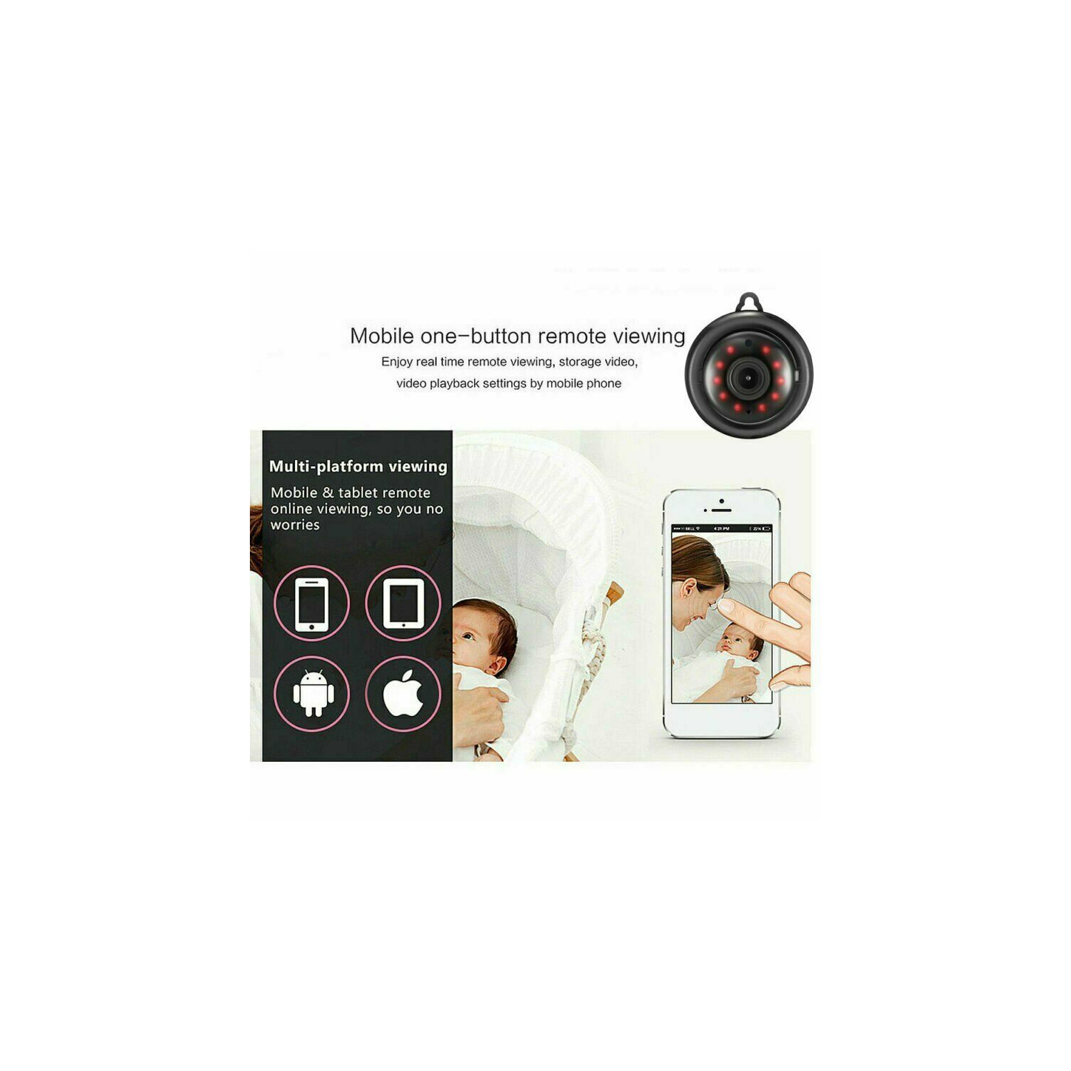 ISTAR Home Security Wi-Fi Mini IP Camera, 720P HD Night Vision Wireless Indoor Security Surveillance System, Motion Detection, Baby Monitor, Two-way