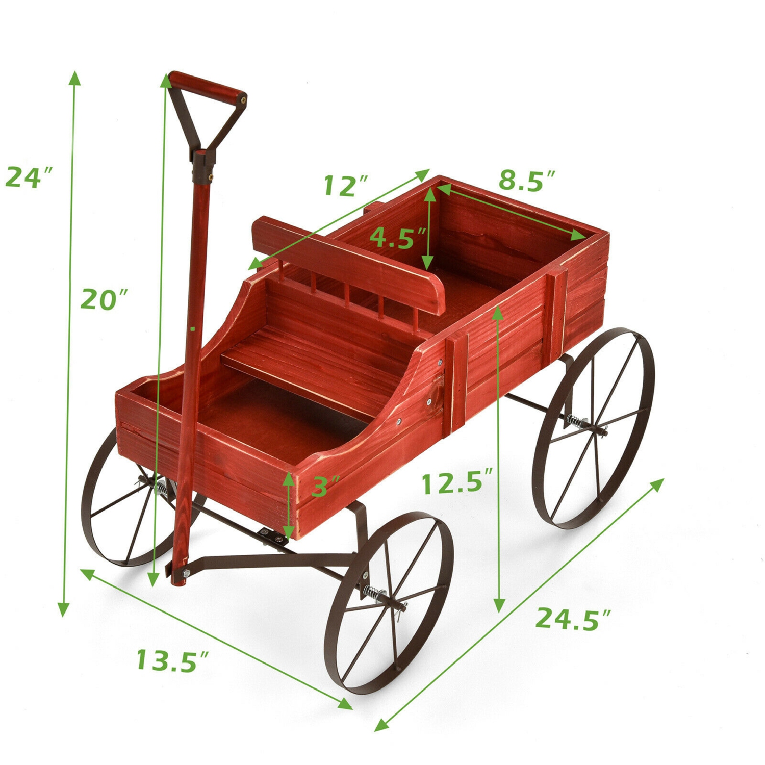 Gymax Garden Plant Planter Wooden Wagon Planter W/ Wheel Garden Yard