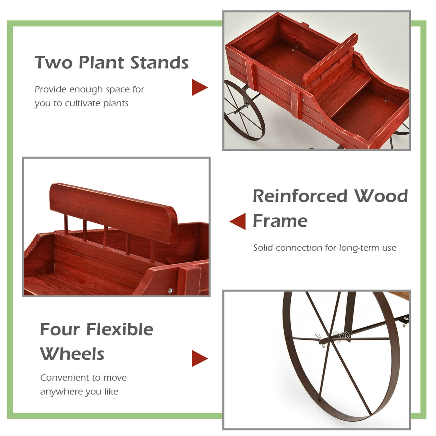 Gymax Garden Plant Planter Wooden Wagon Planter W/ Wheel Garden Yard
