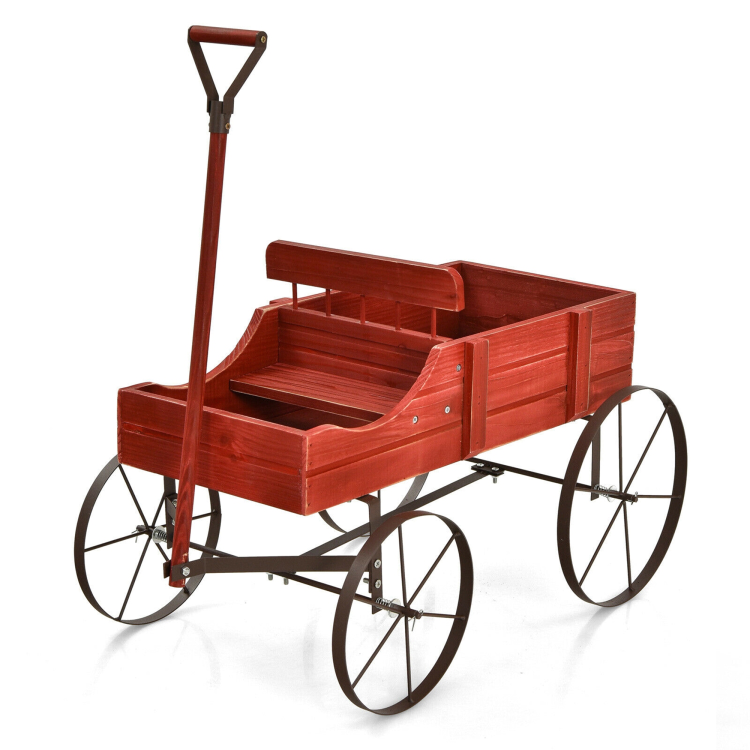 Gymax Garden Plant Planter Wooden Wagon Planter W/ Wheel Garden Yard