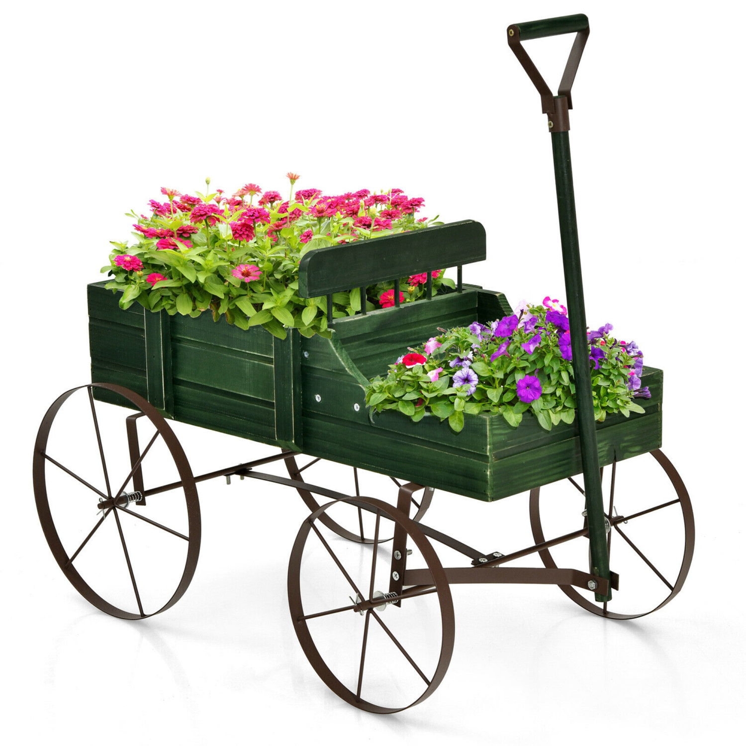 Bac à fleurs en bois, support de pot décoratif avec roues et 2 compartiments à planter Gymax