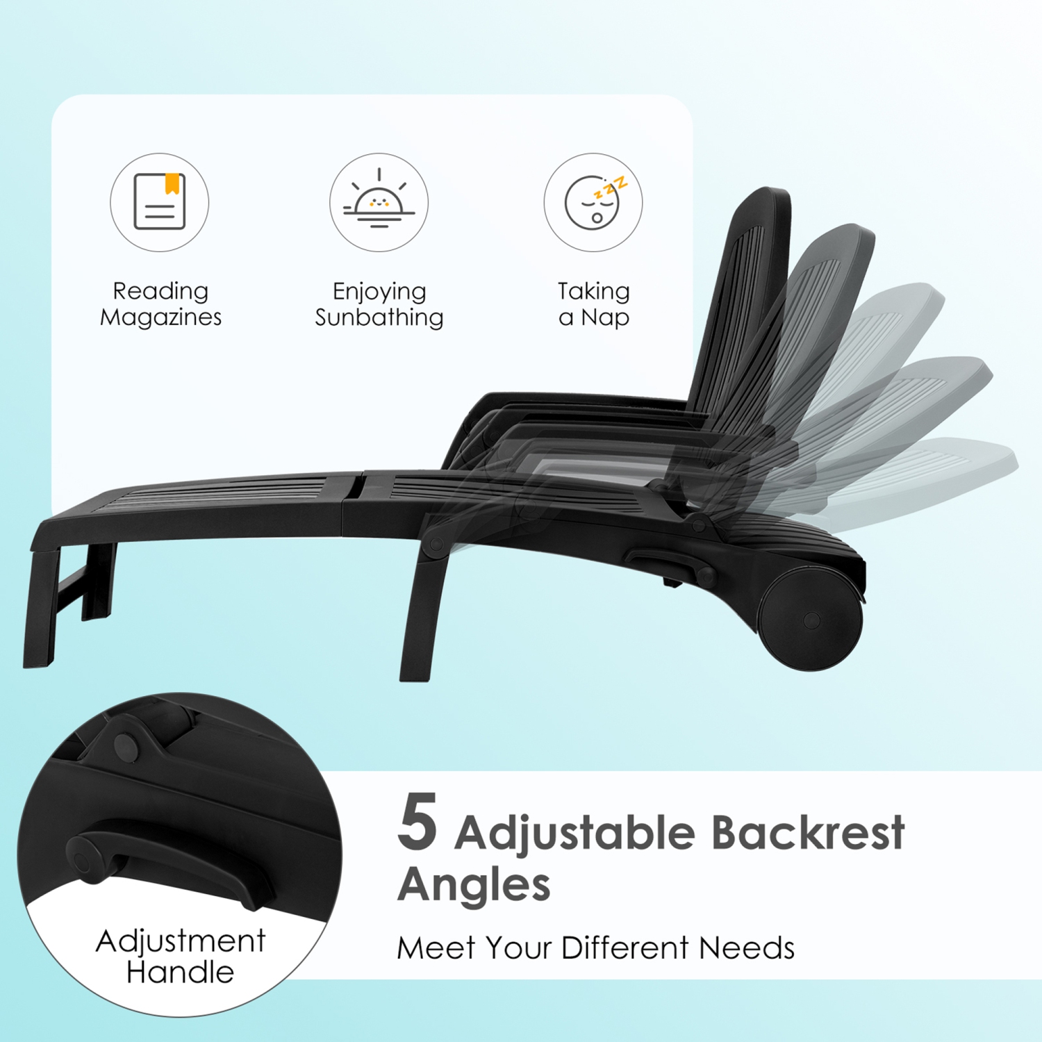 Gymax Chaise Longue de Jardin Inclinable avec Roues