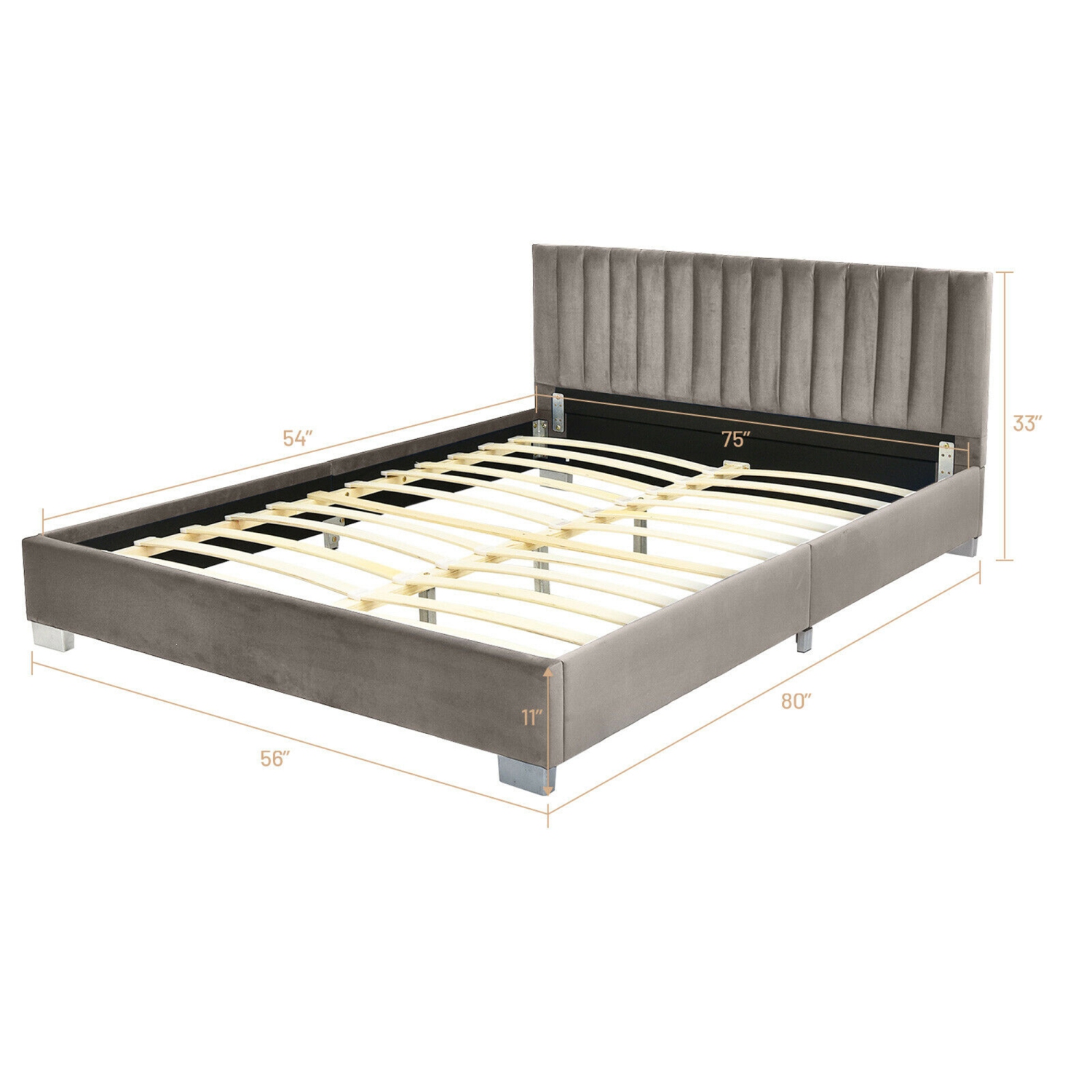 Gymax Full Tufted Upholstered Platform Bed Frame Flannel Headboard Light Grey