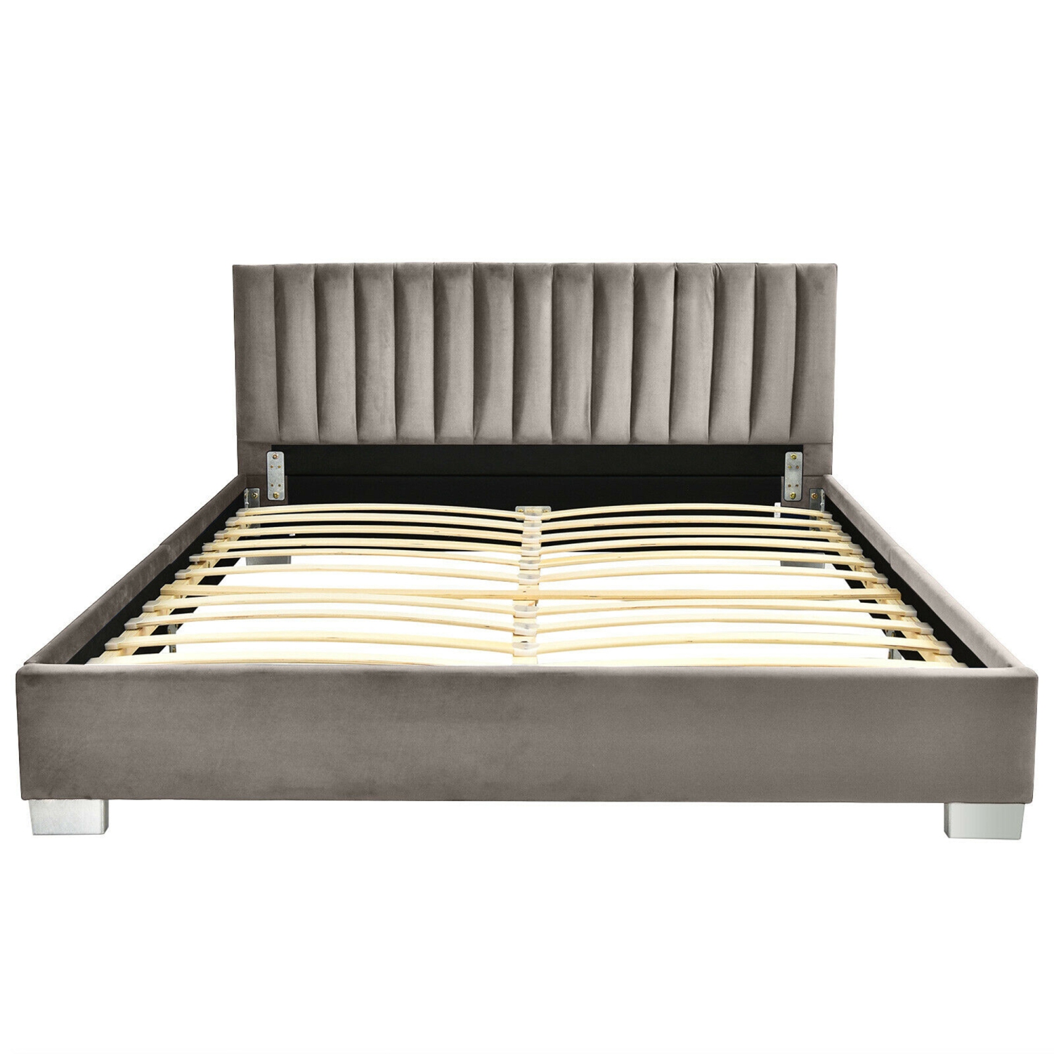 Gymax Full Tufted Upholstered Platform Bed Frame Flannel Headboard Light Grey