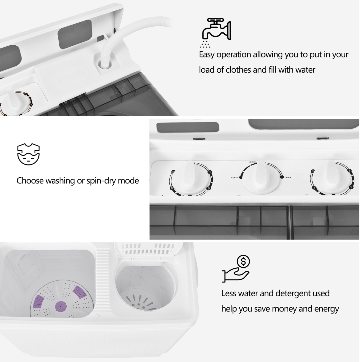 Lave-linge semi-automatique double tambour Gymax – 12kg