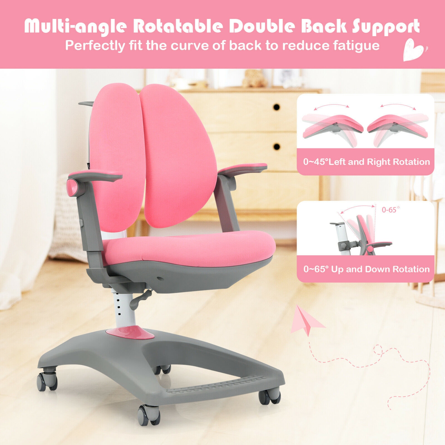 Gymax Kids Desk Study Chair Adjustable Height Depth w/ Sit-Brake Casters