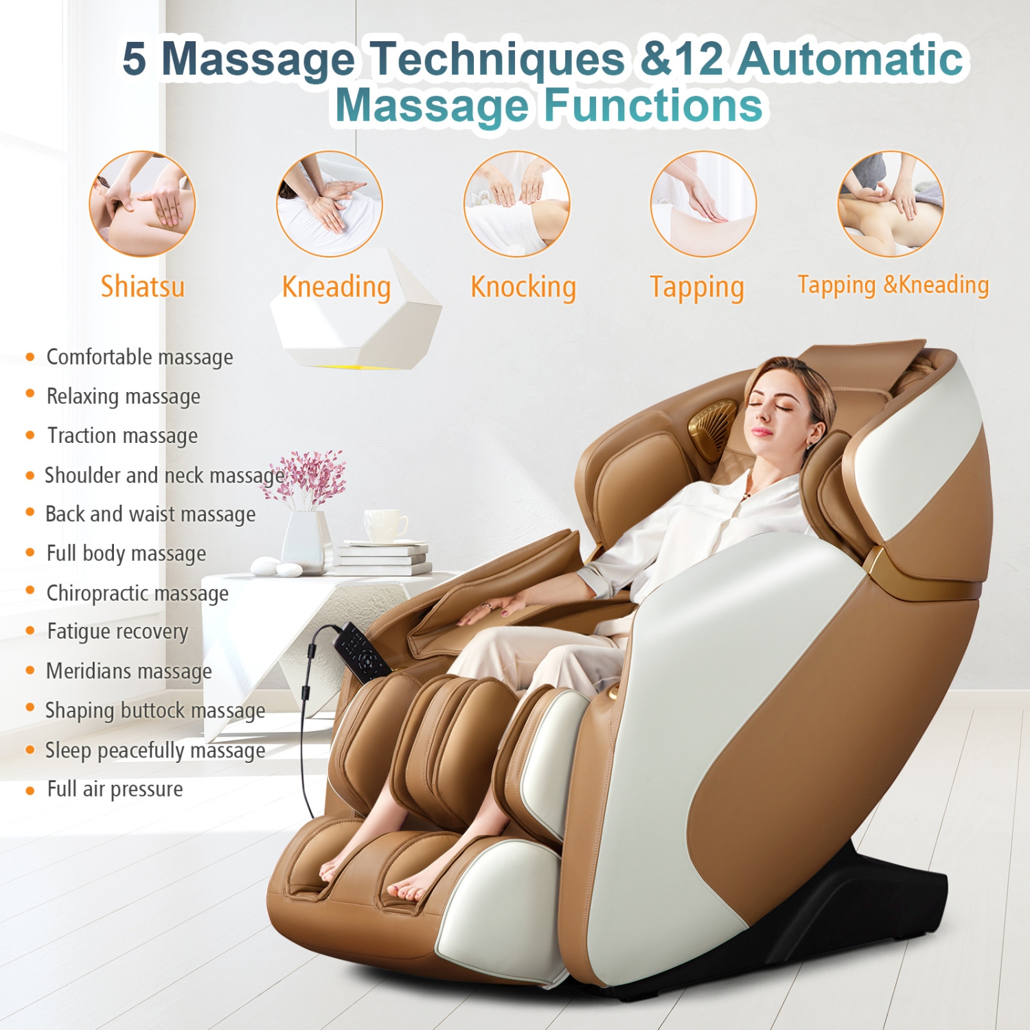 Fauteuil de massage tout le corps de Costway Fauteuil de massage Shiatsu Zero Gravity avec commande vocale intelligente SL Track pour la maison et le