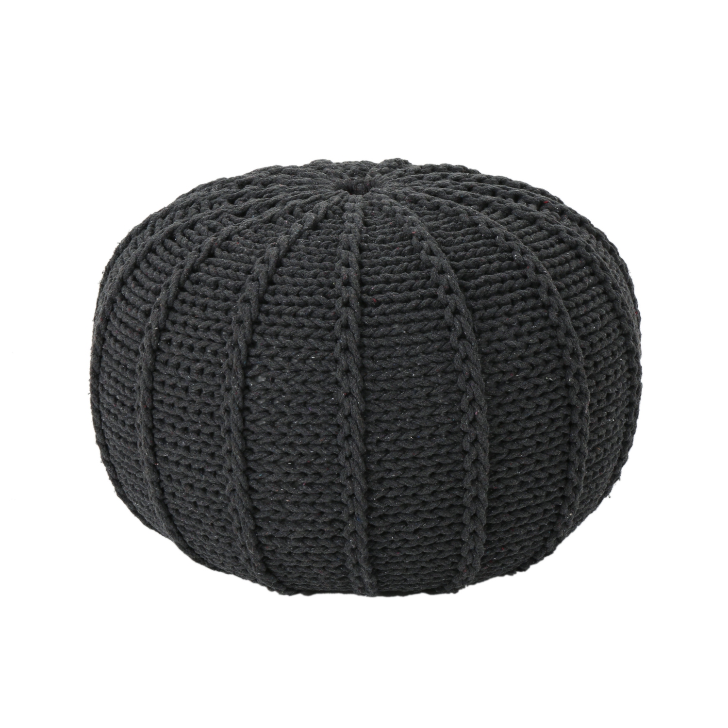 Corisande Knitted Cotton Pouf, Dark Grey