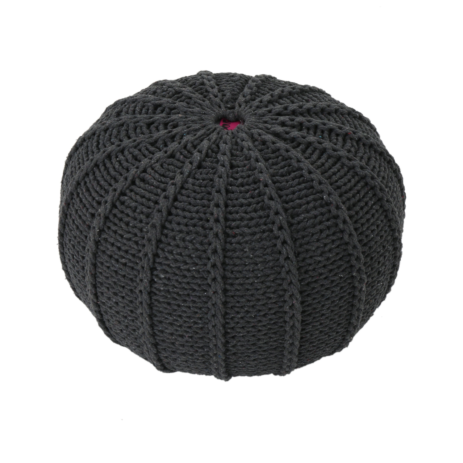 Corisande Knitted Cotton Pouf, Dark Grey