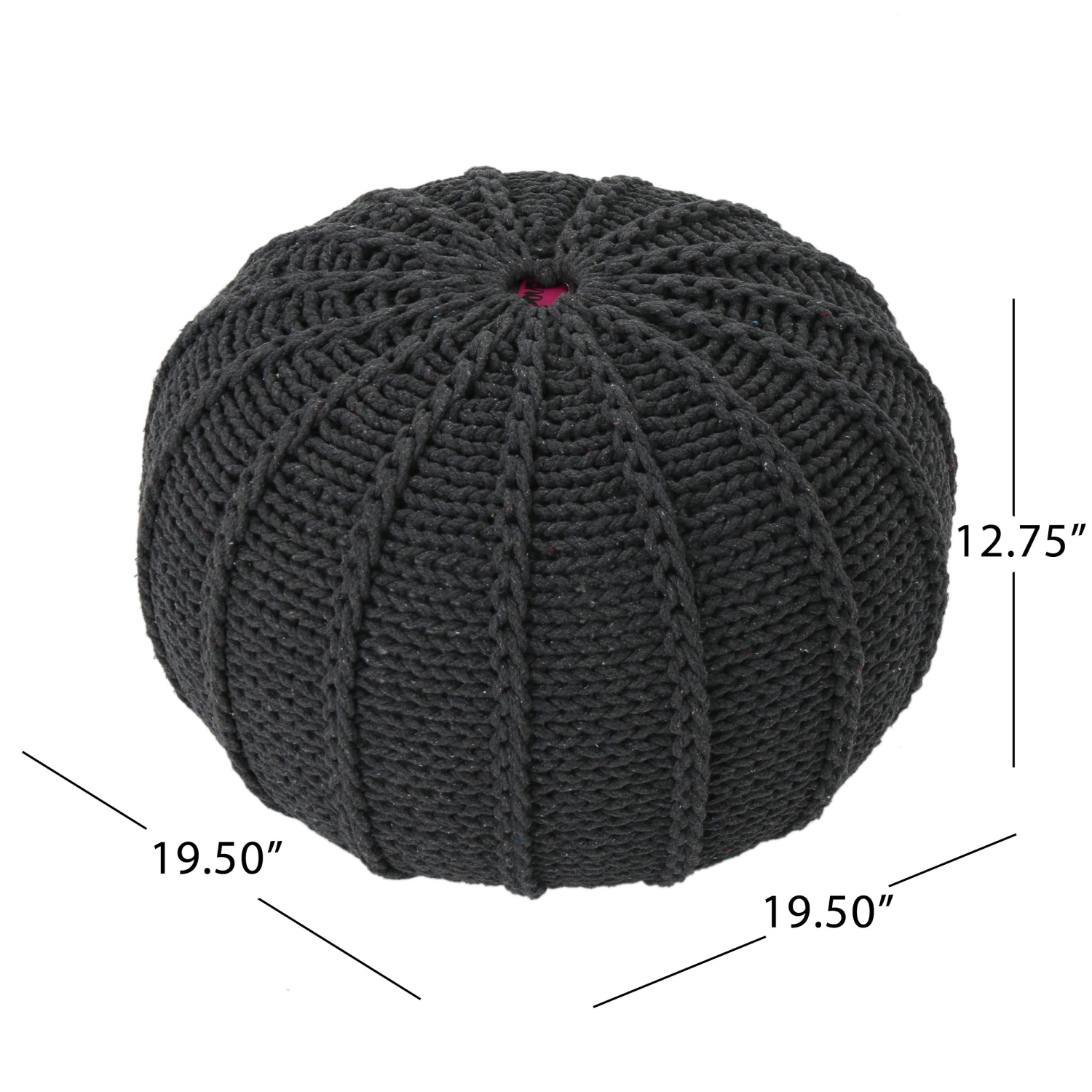 Corisande Knitted Cotton Pouf, Dark Grey